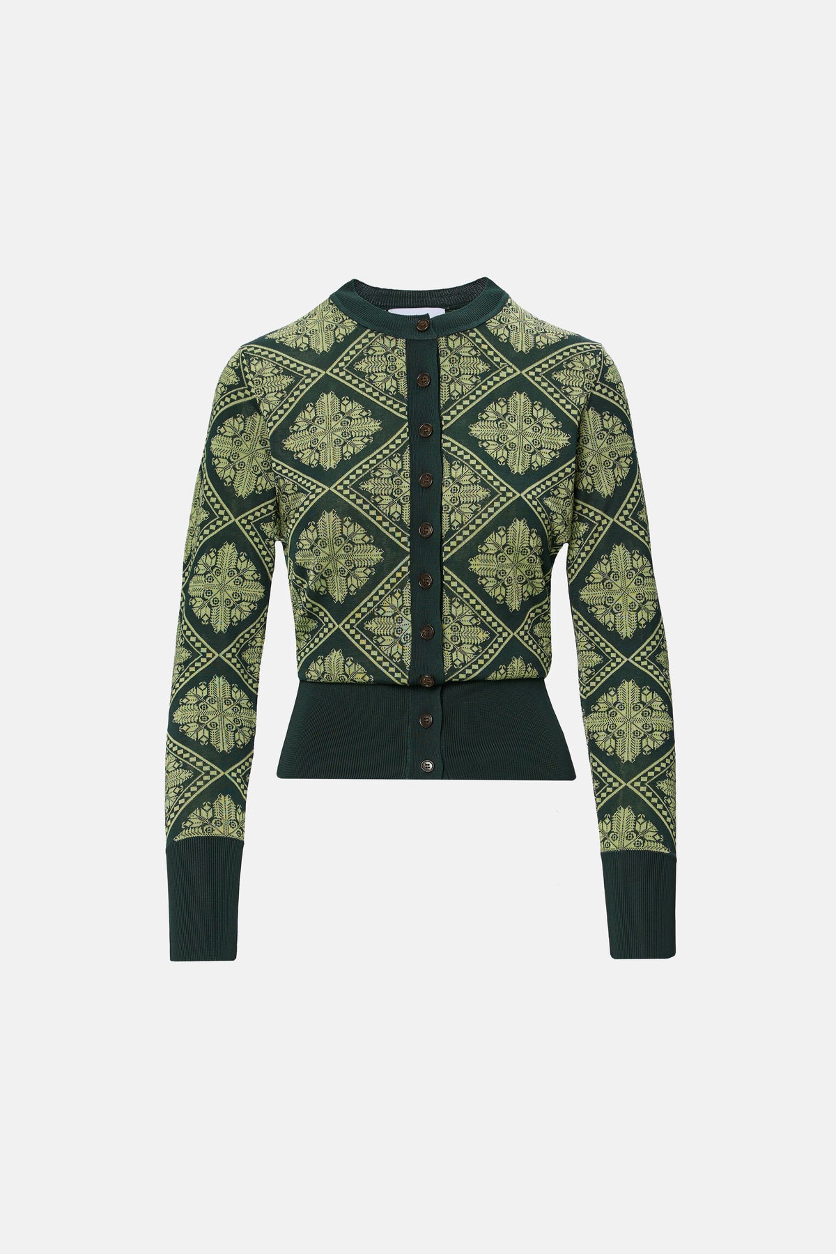 Jacquard knit Cardigan in olive green