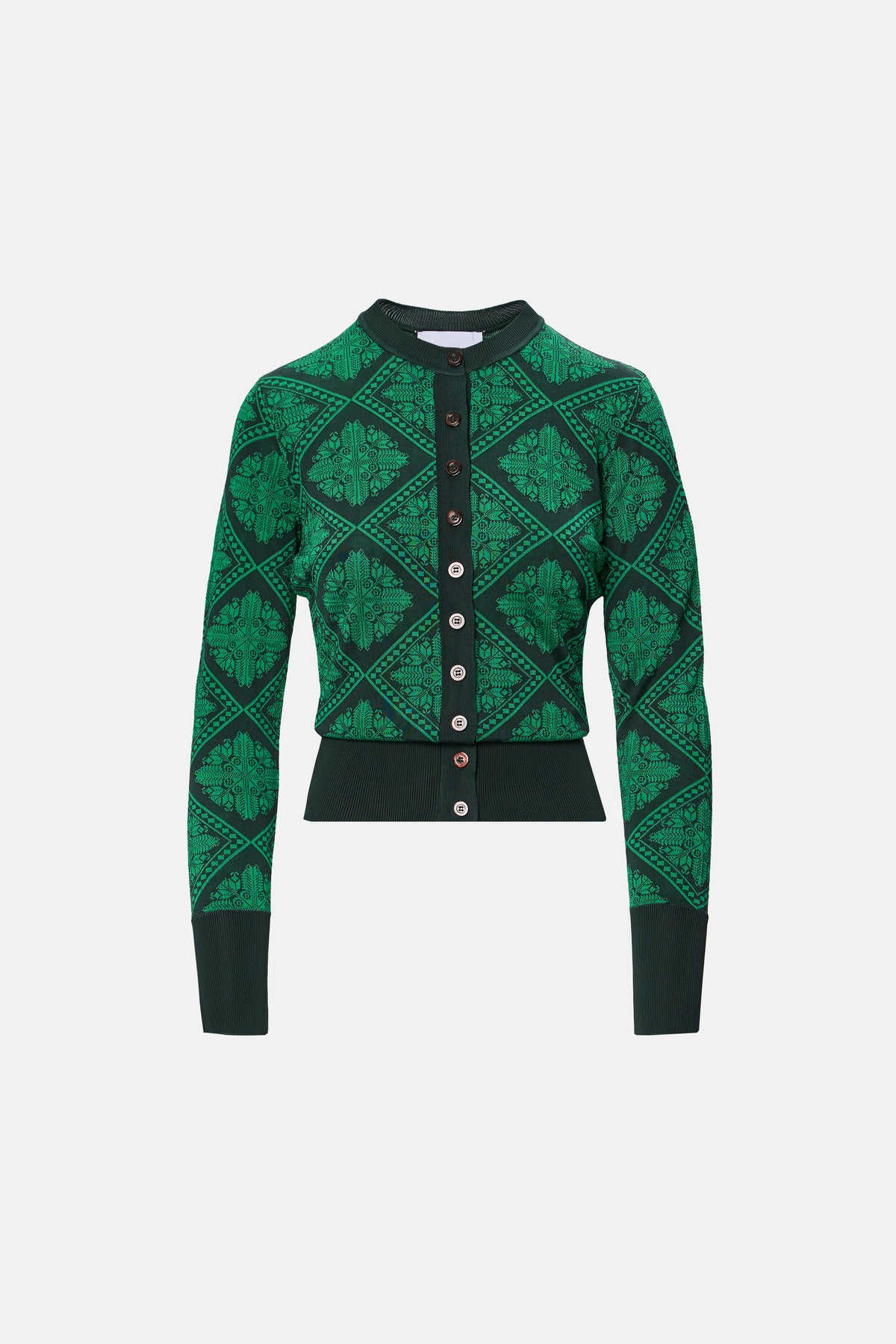 Cardigan tricotat jacquard verde închis