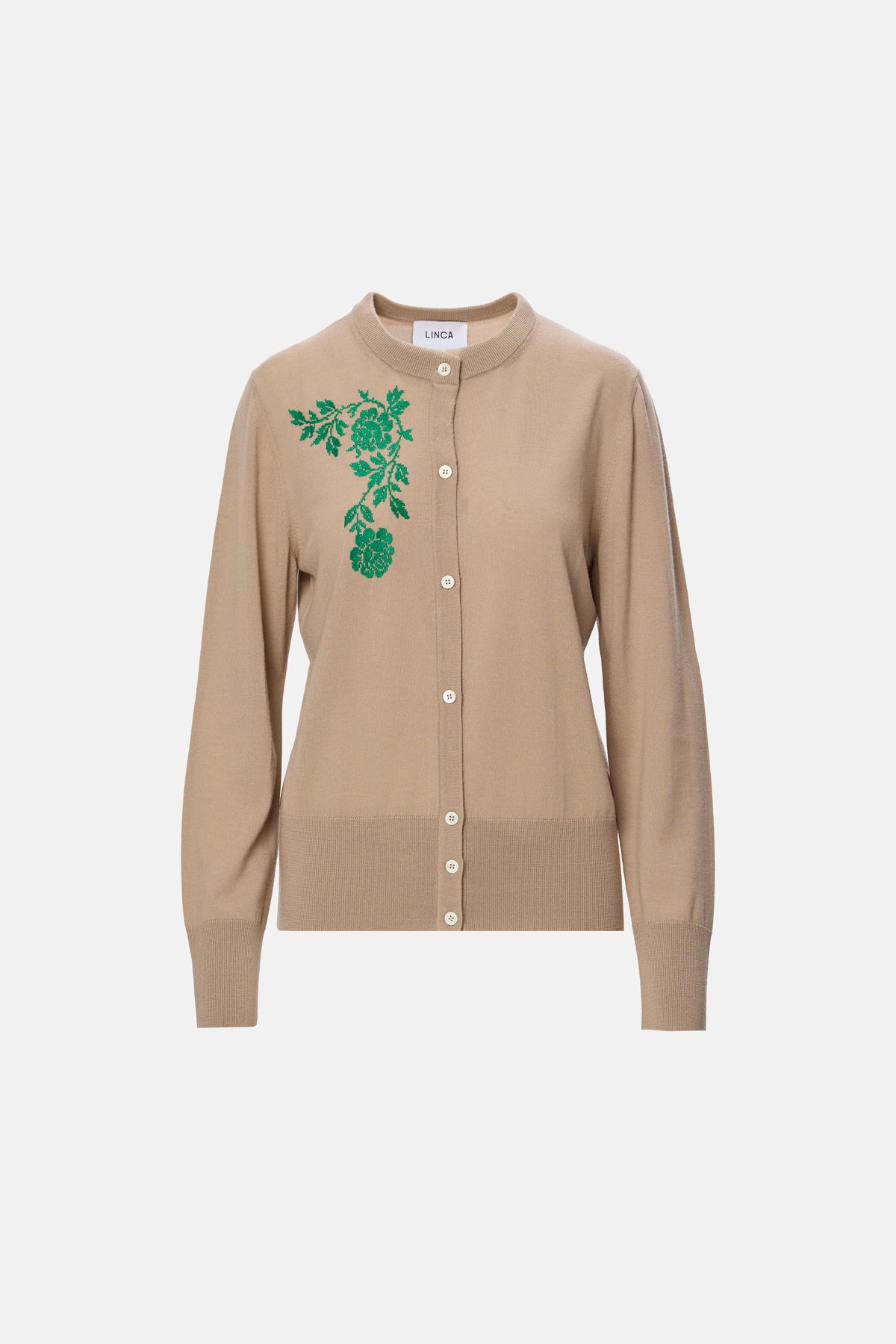 Cardigan lână virgină cu broderie bej