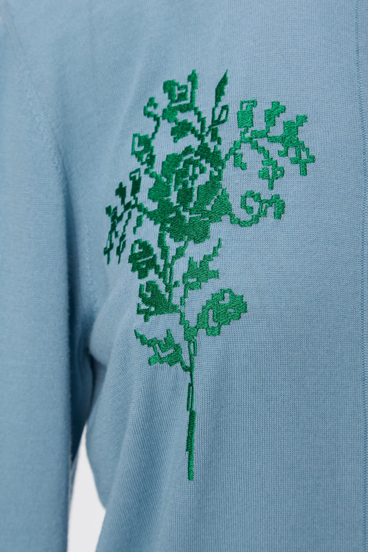 Cardigan lână virgină cu broderie bleu