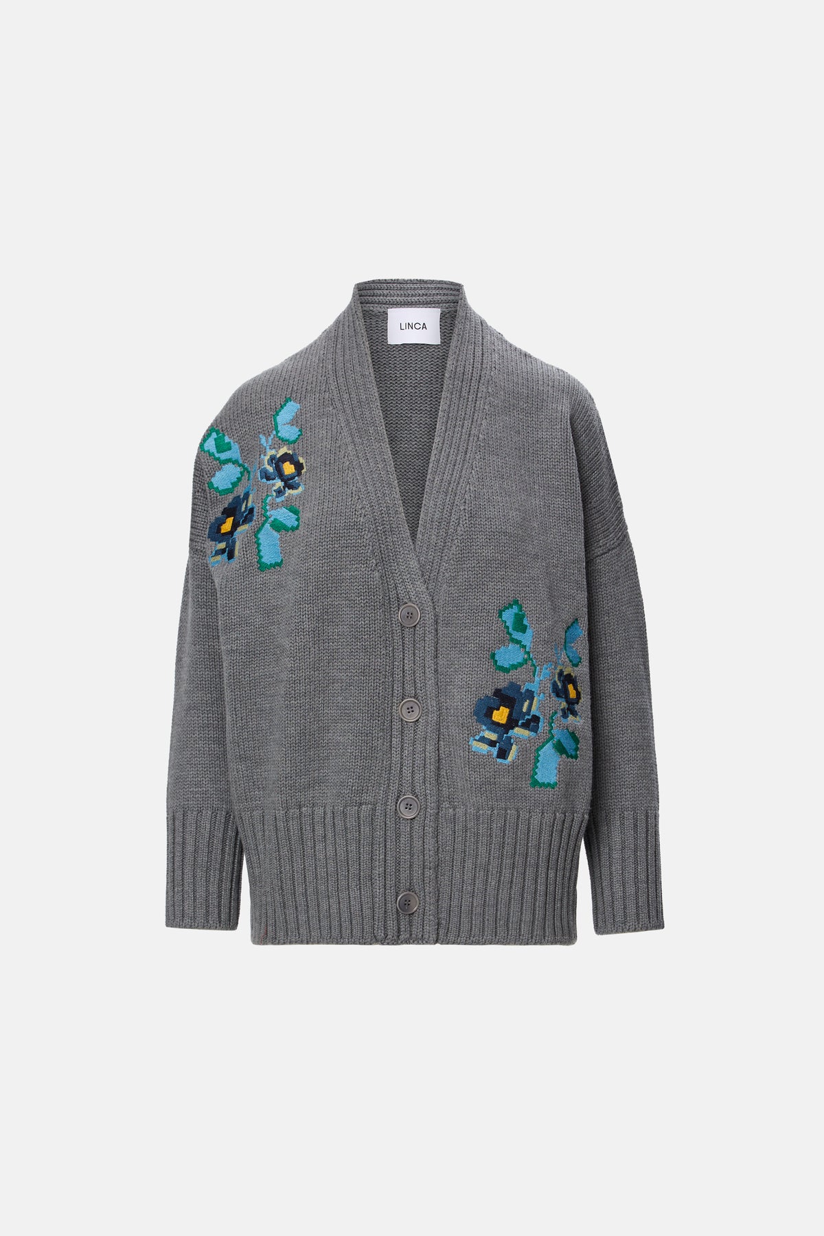 Cardigan oversized cu broderie gri
