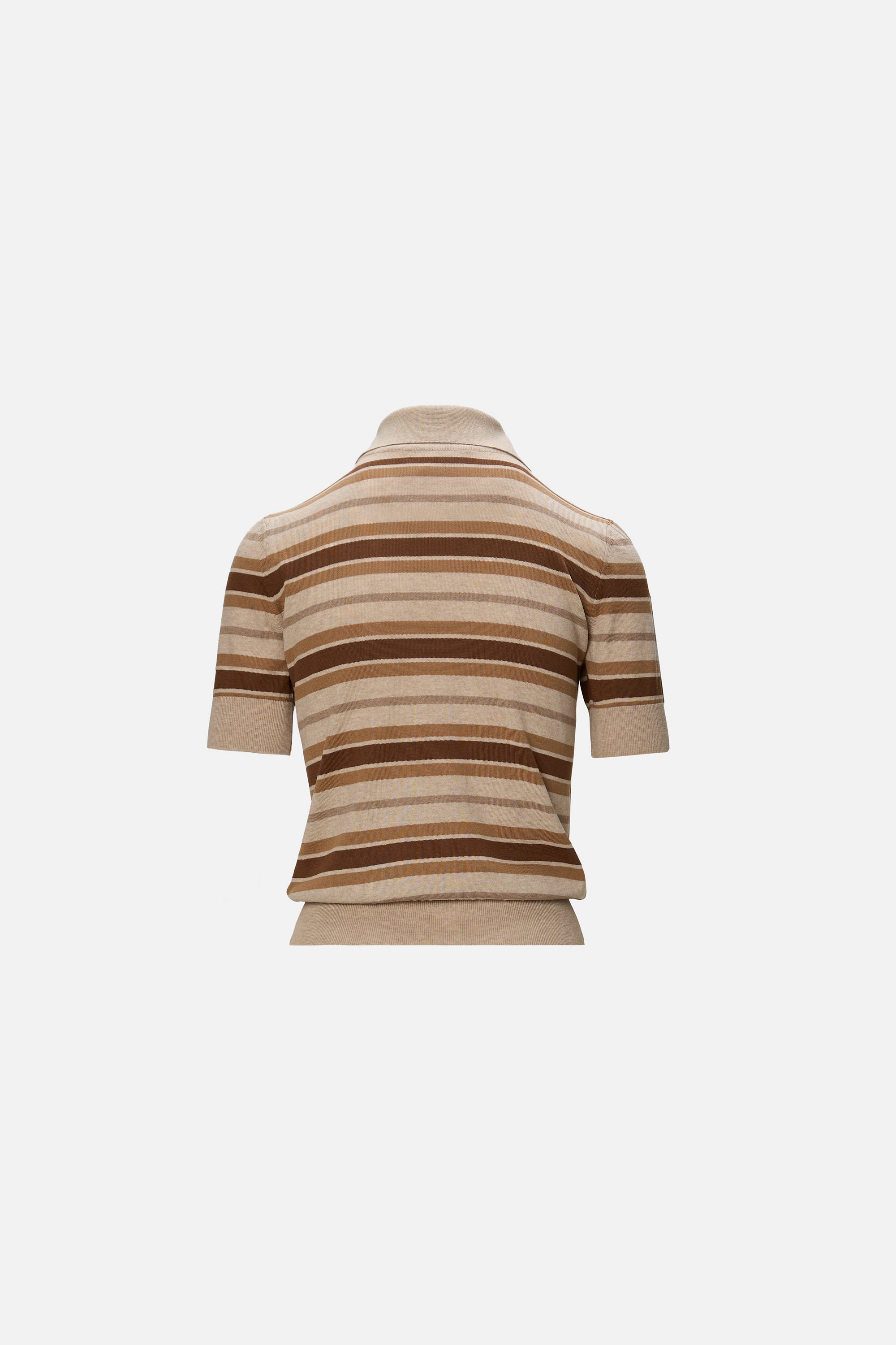Polo Tricotat cu Dungi Bej