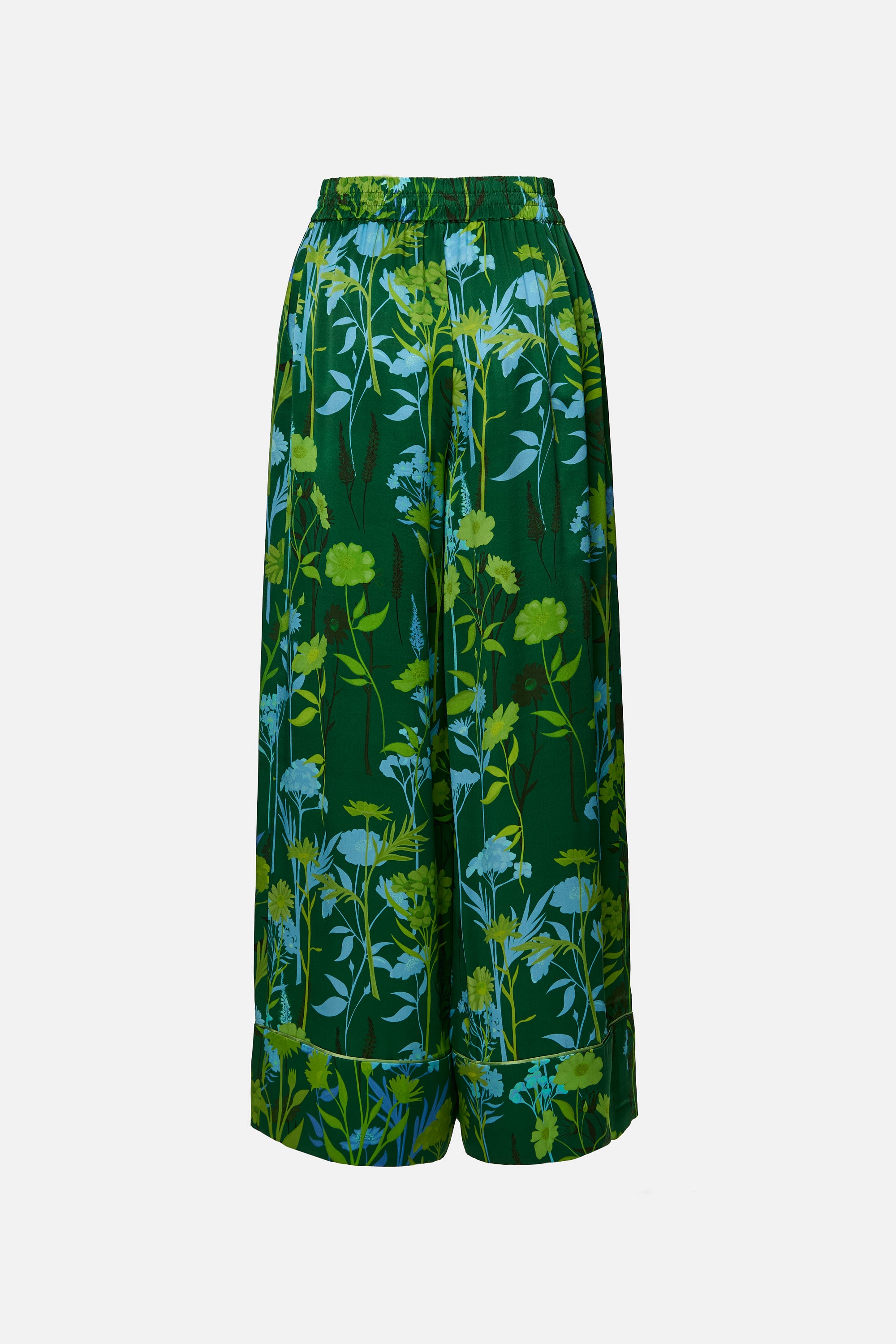 Pantaloni mătase floral verde
