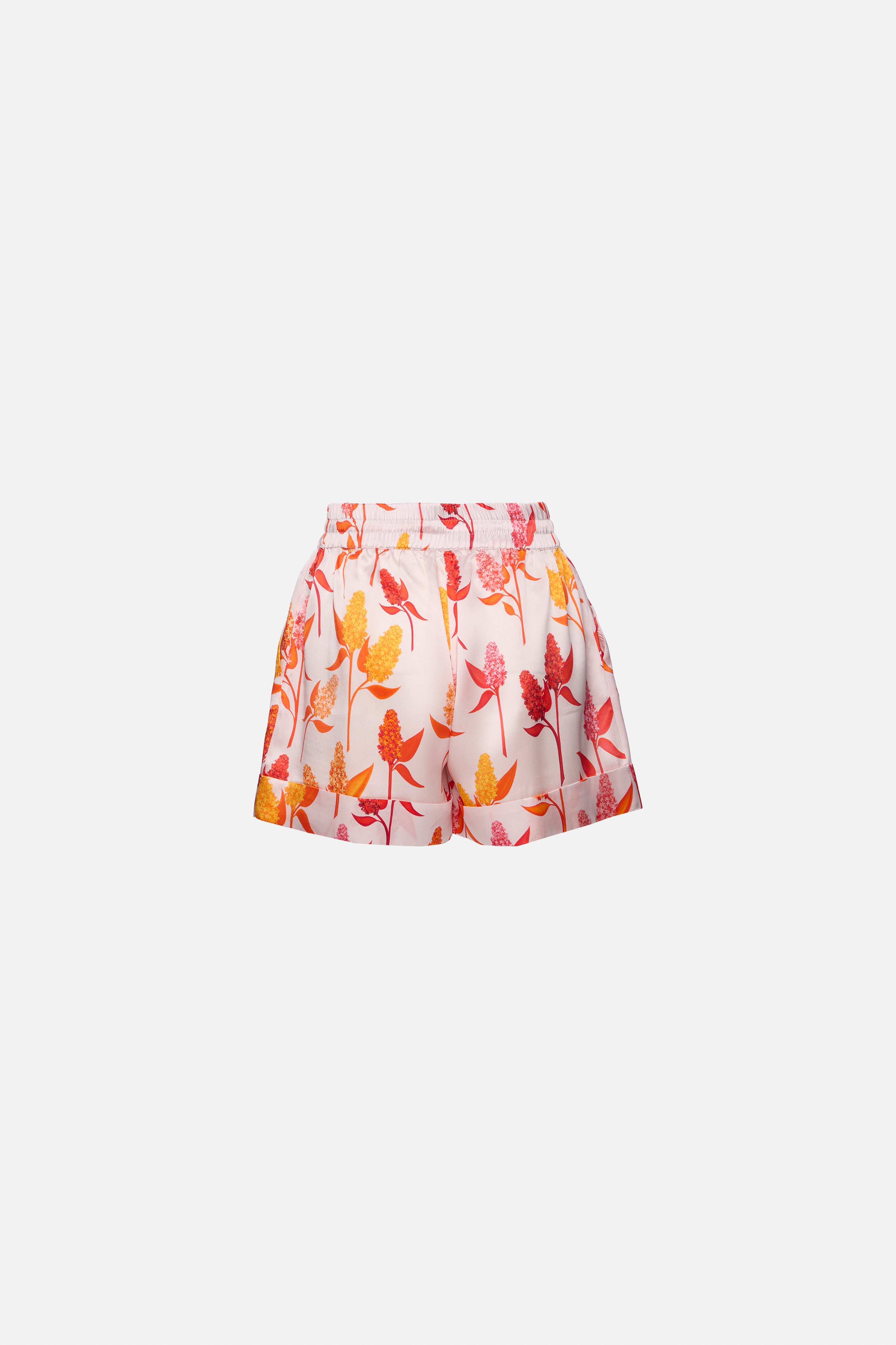 Orange lilac silk shorts