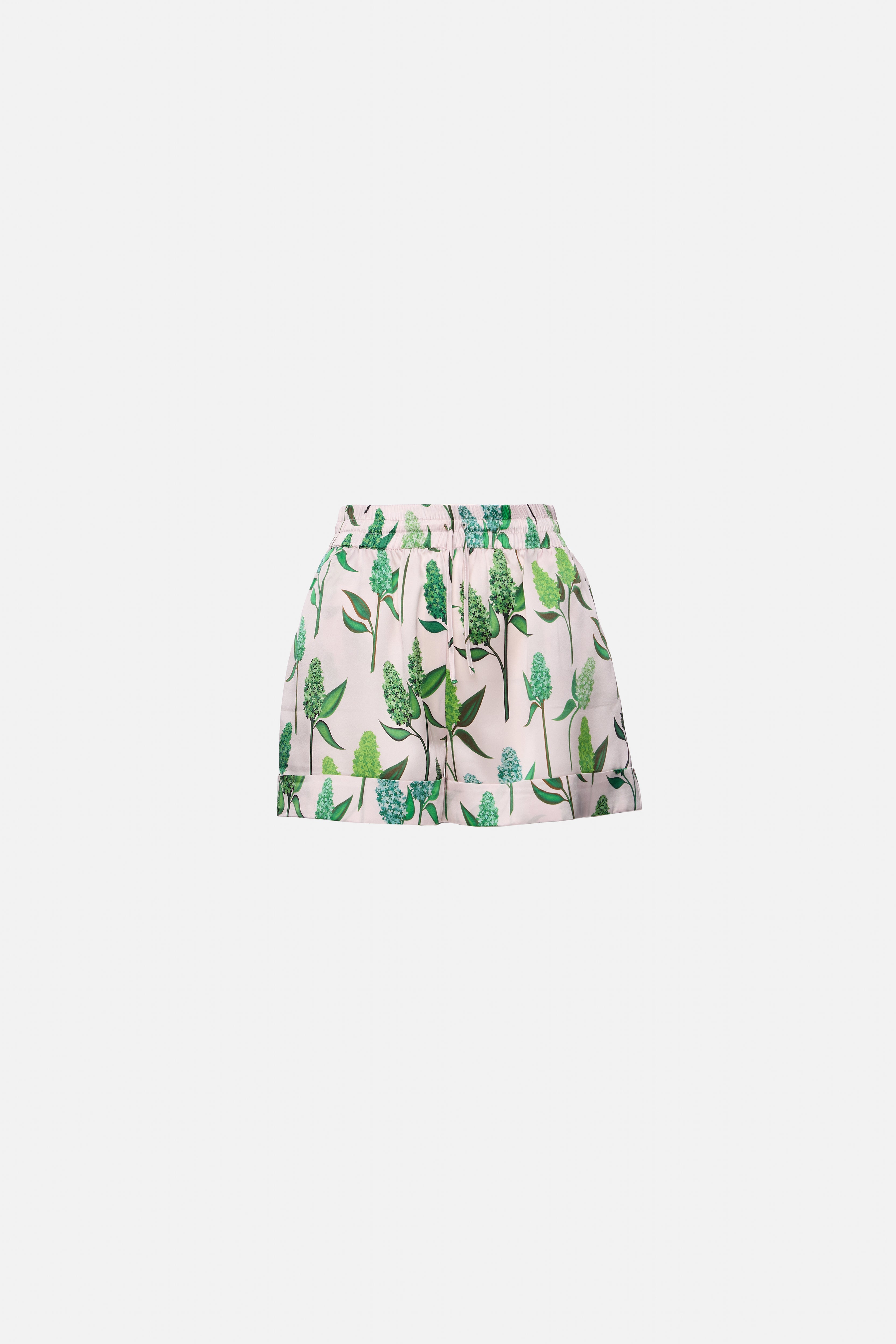 green lilac silk shorts