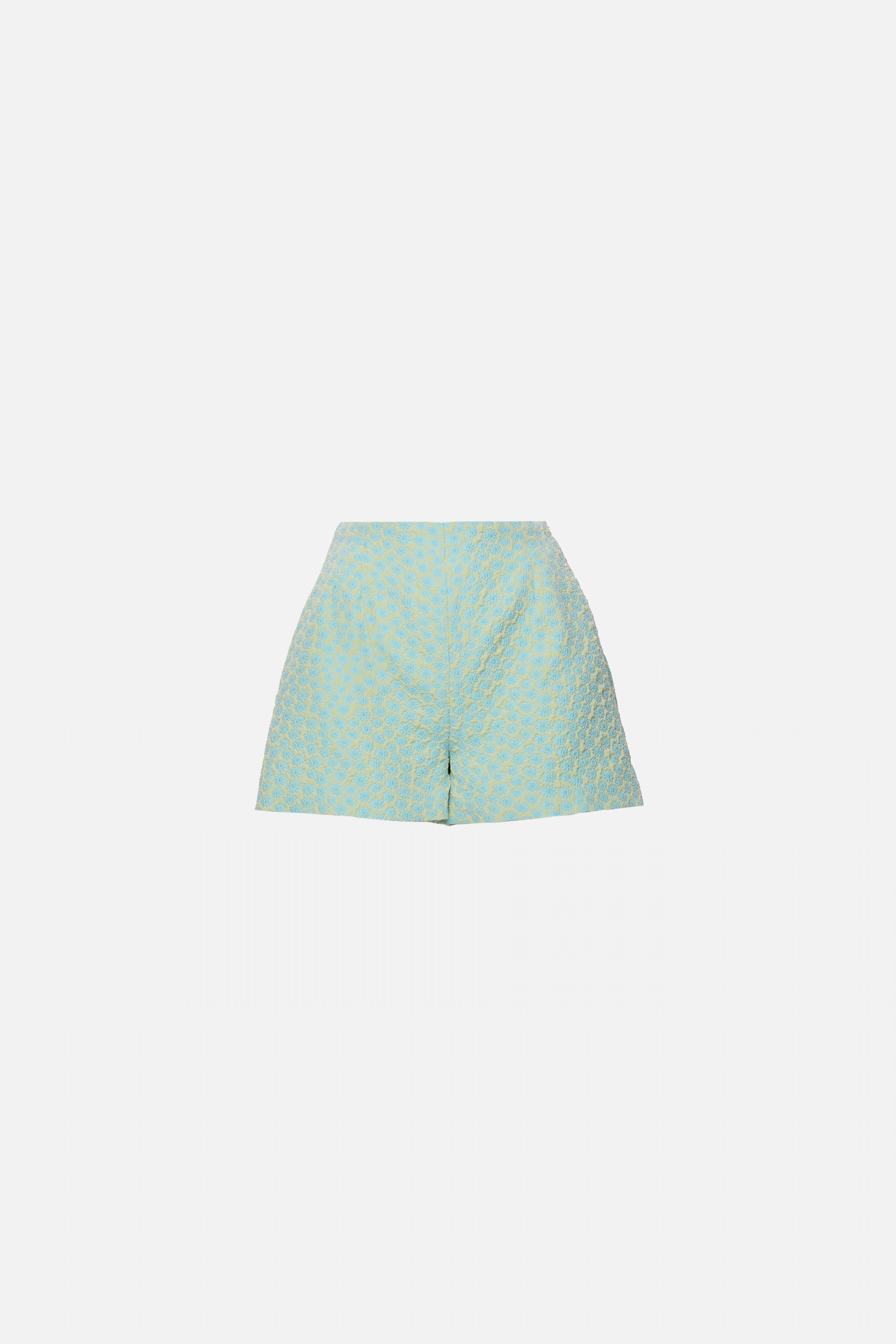 blue and green daisy Jacquard shorts