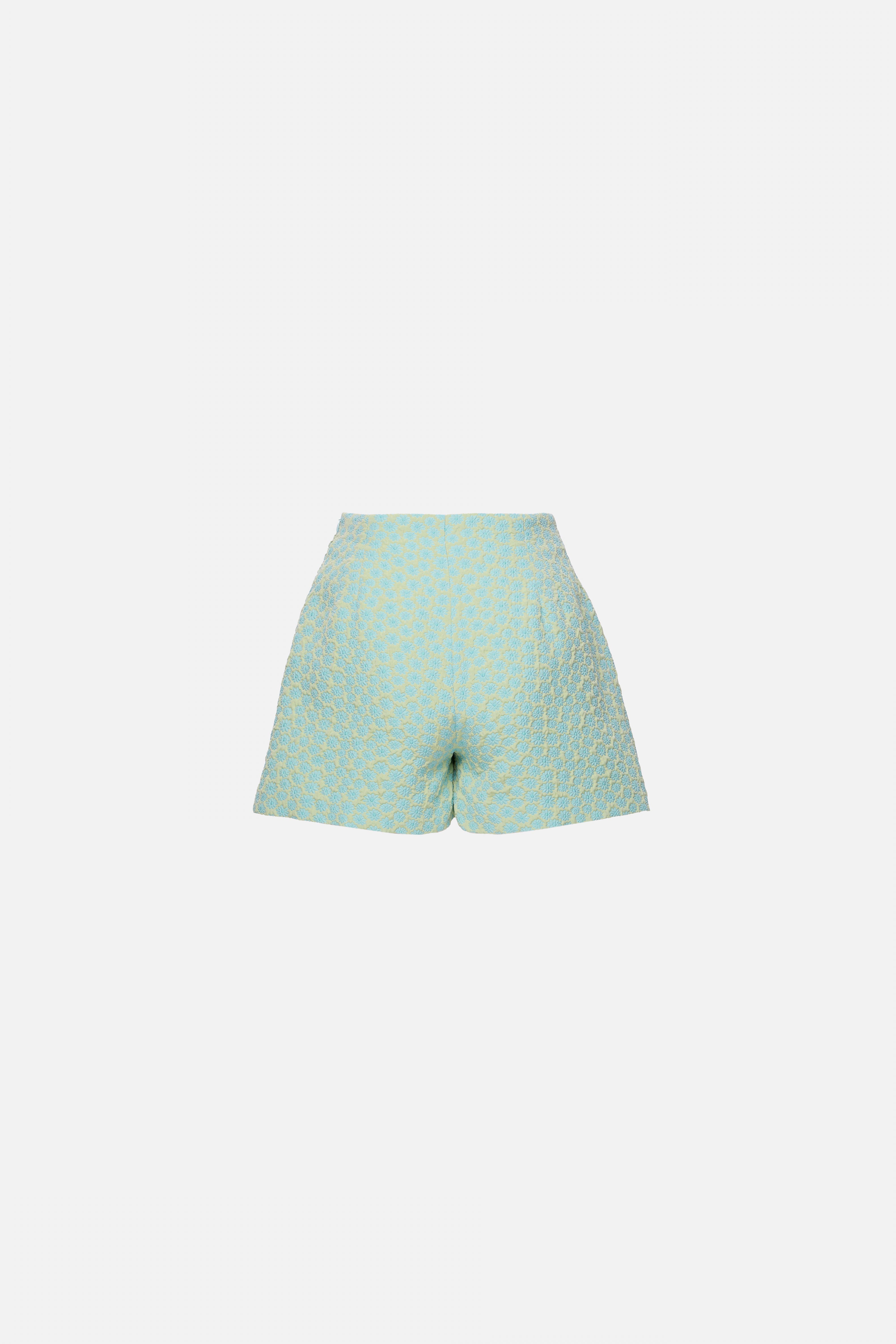 blue and green daisy Jacquard shorts