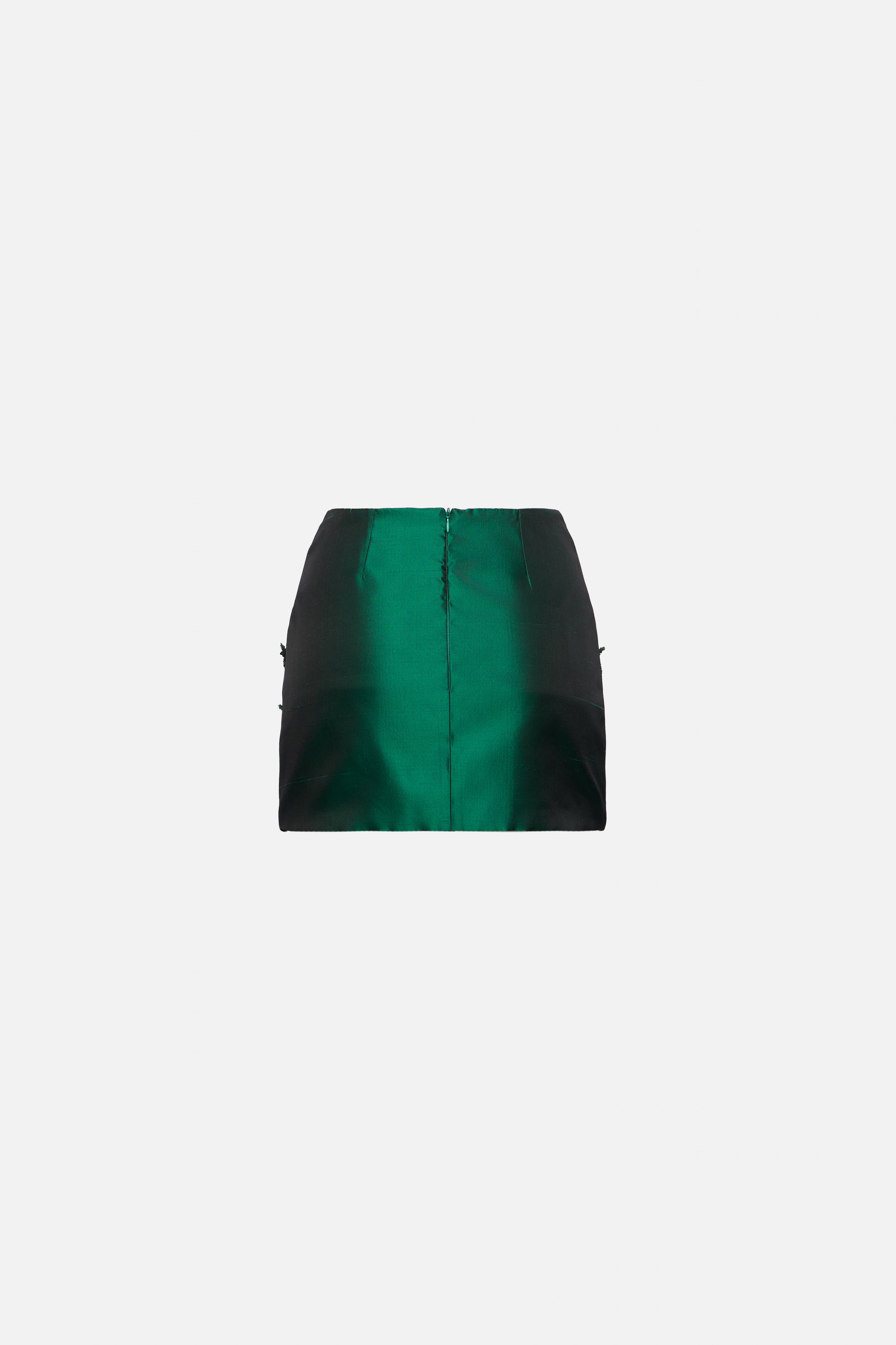 Green shantung skirt with hand embroidery