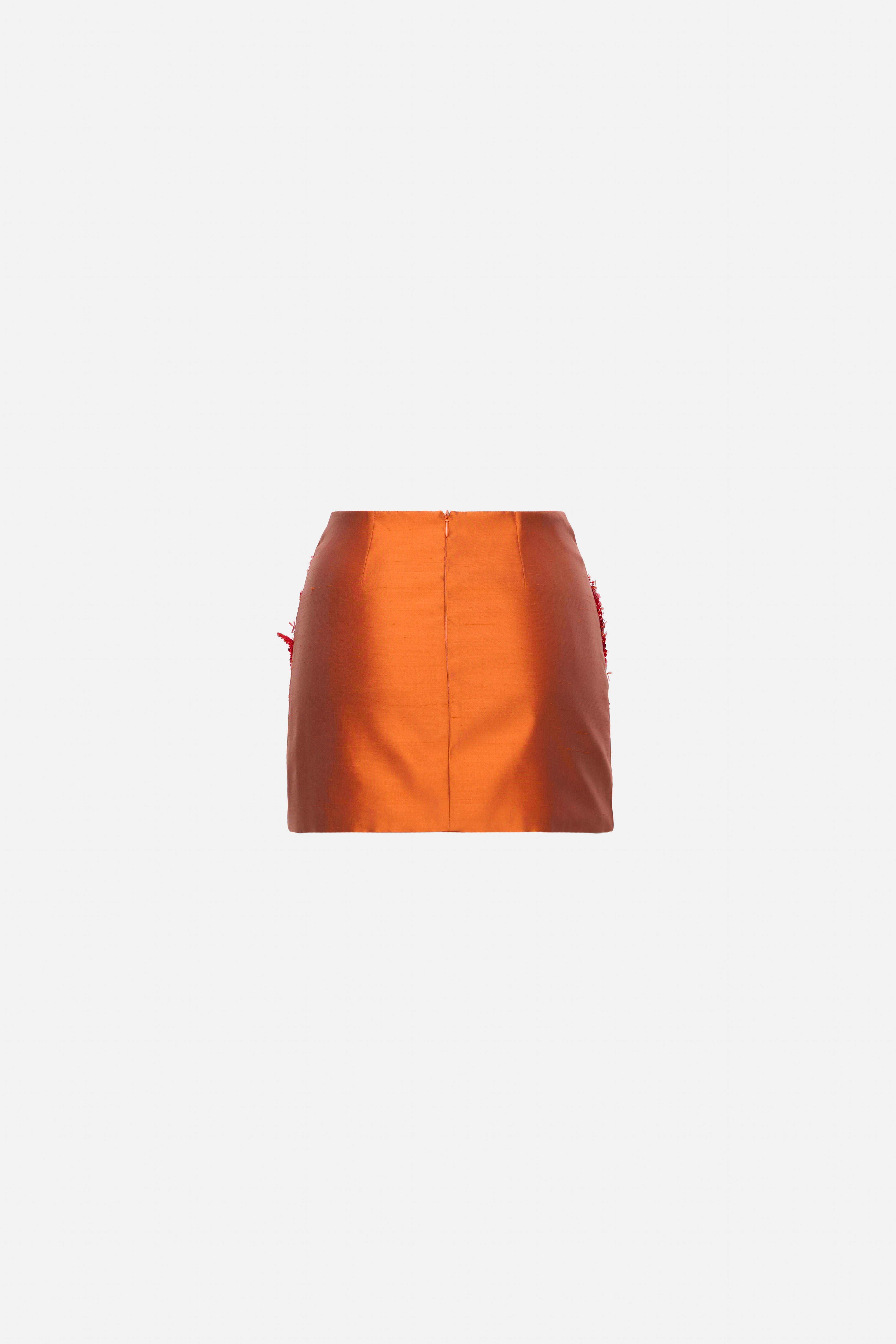 orange shantung skirt with hand embroidery