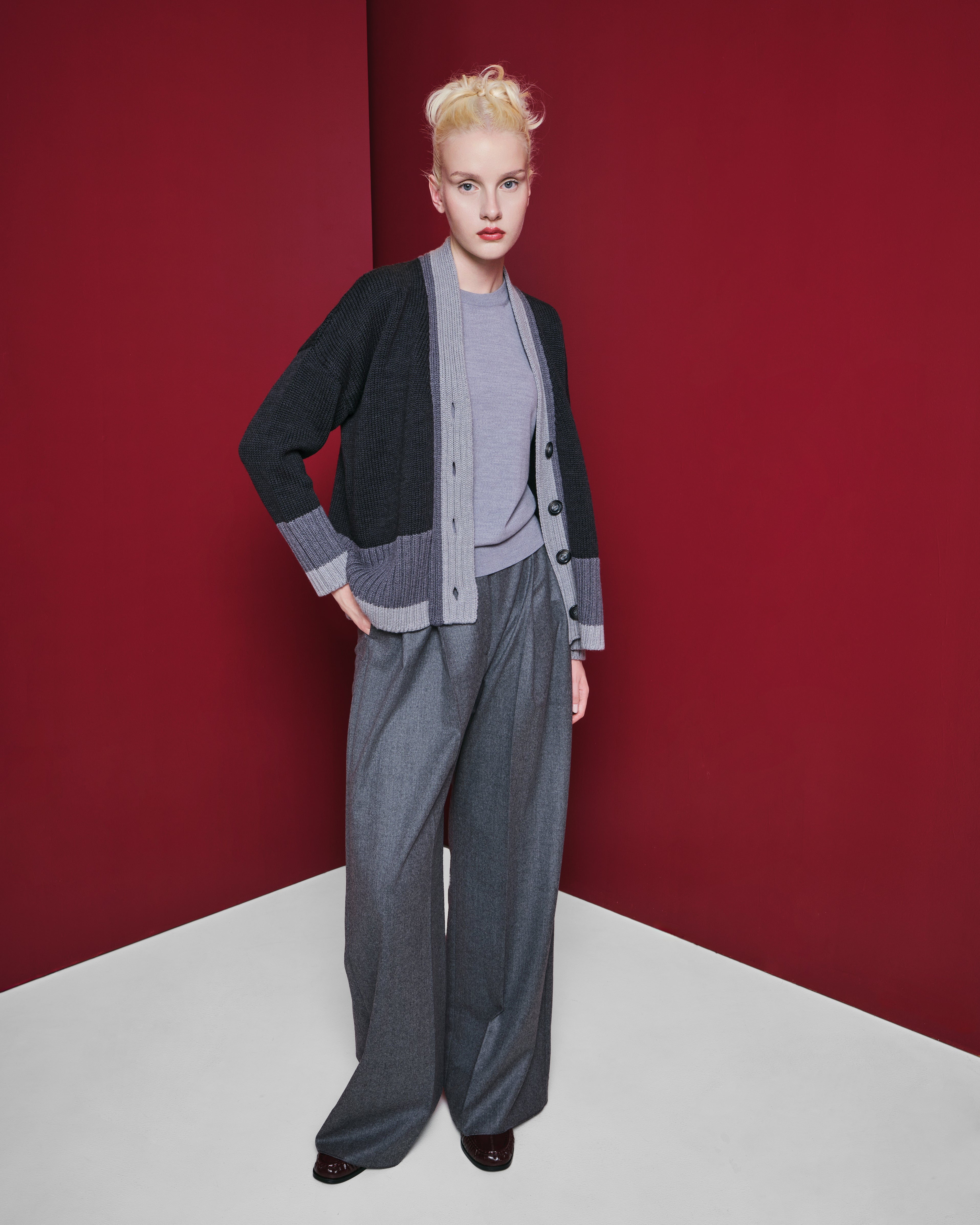 Cardigan oversized în trei tonuri de gri