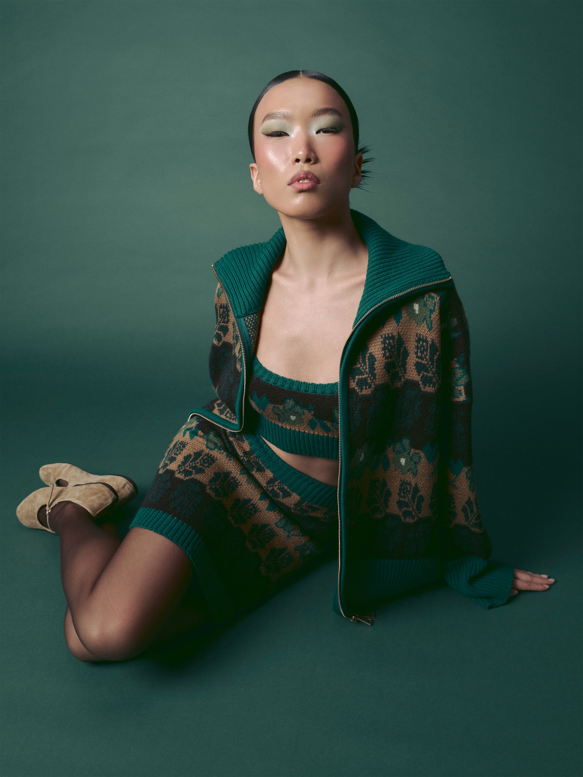 Bustieră tricotată jacquard verde