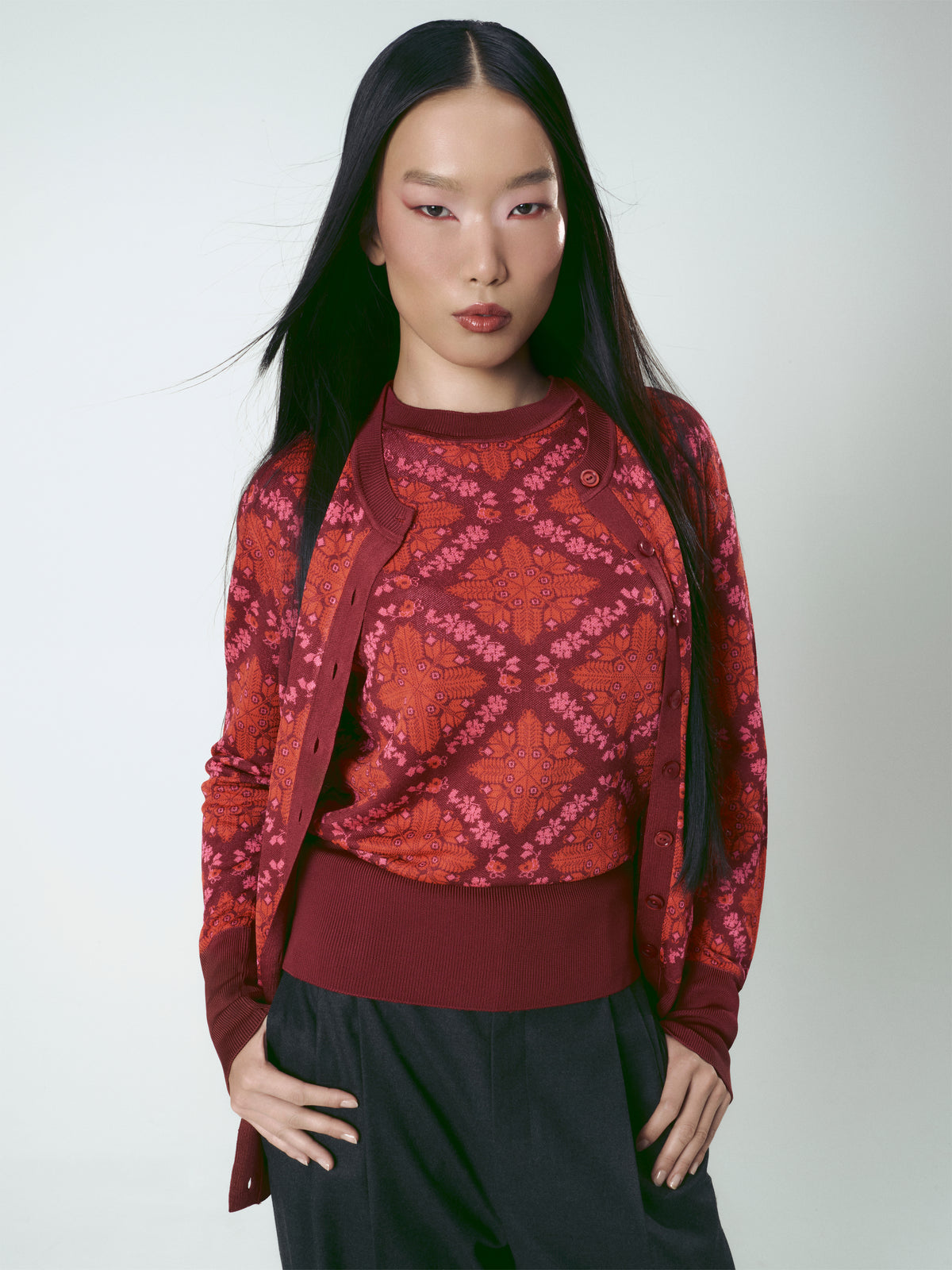 Top tricotat jacquard Burgundy