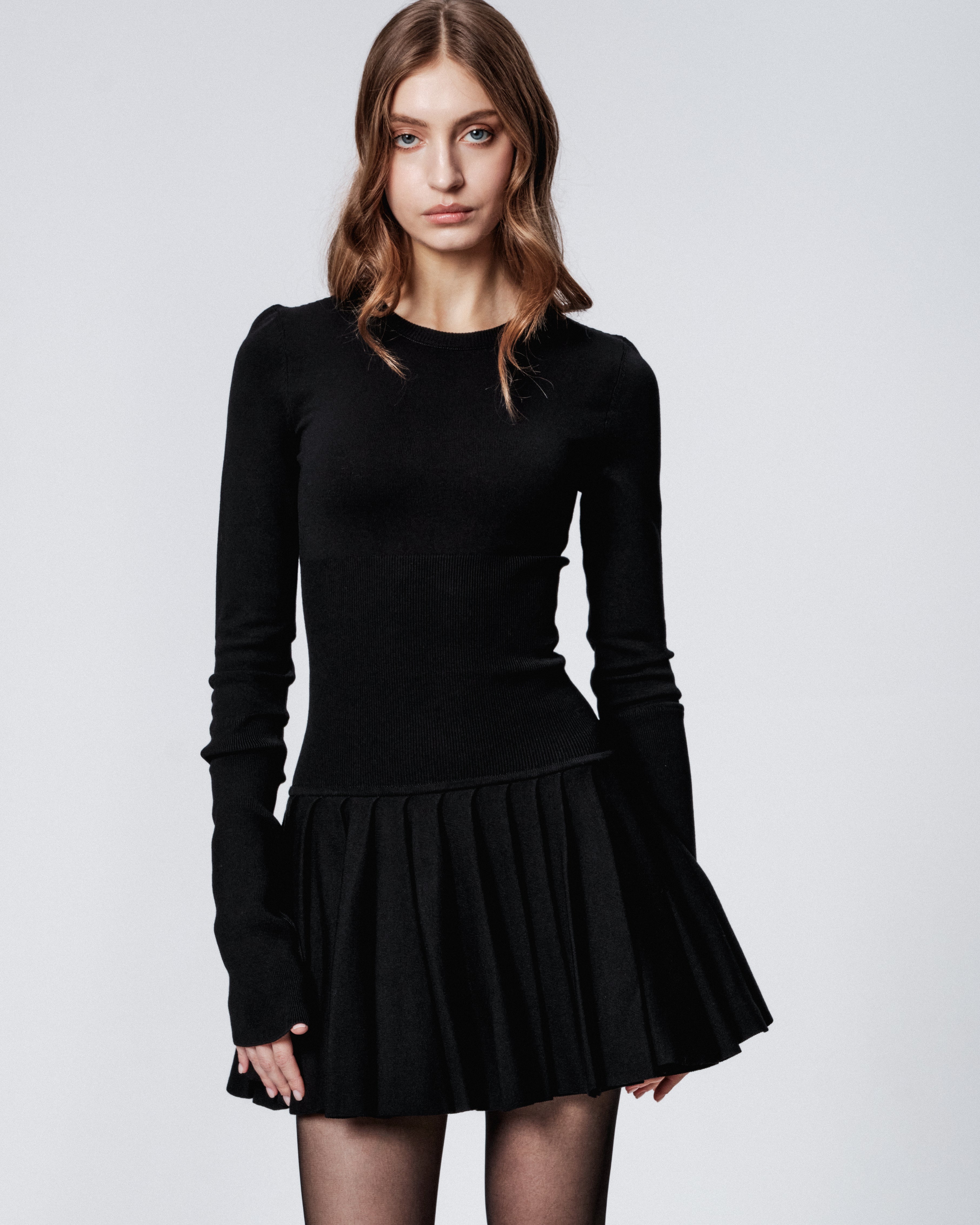 ROCHIE TRICOTATA PLISATA NEGRU