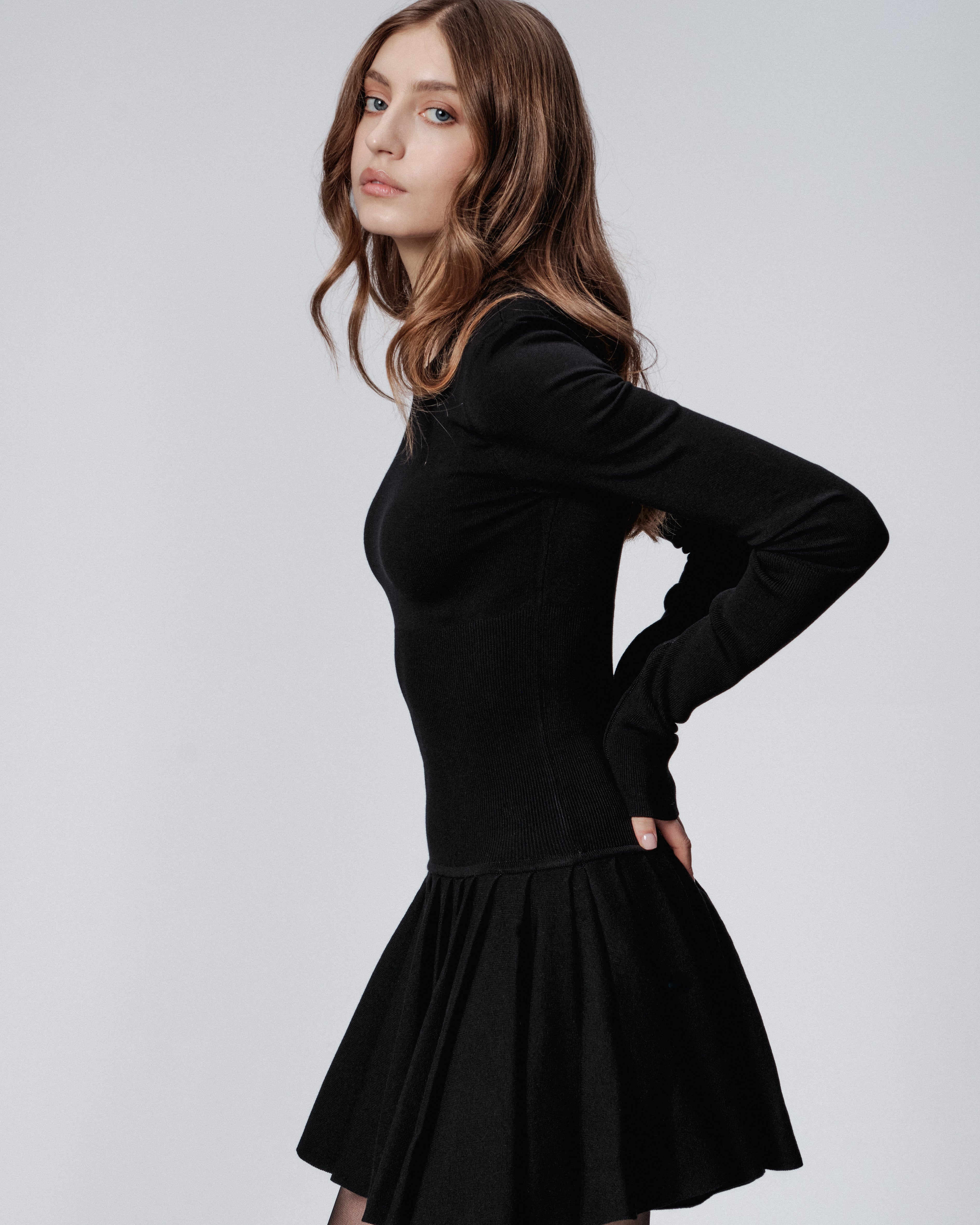 ROCHIE TRICOTATA PLISATA NEGRU