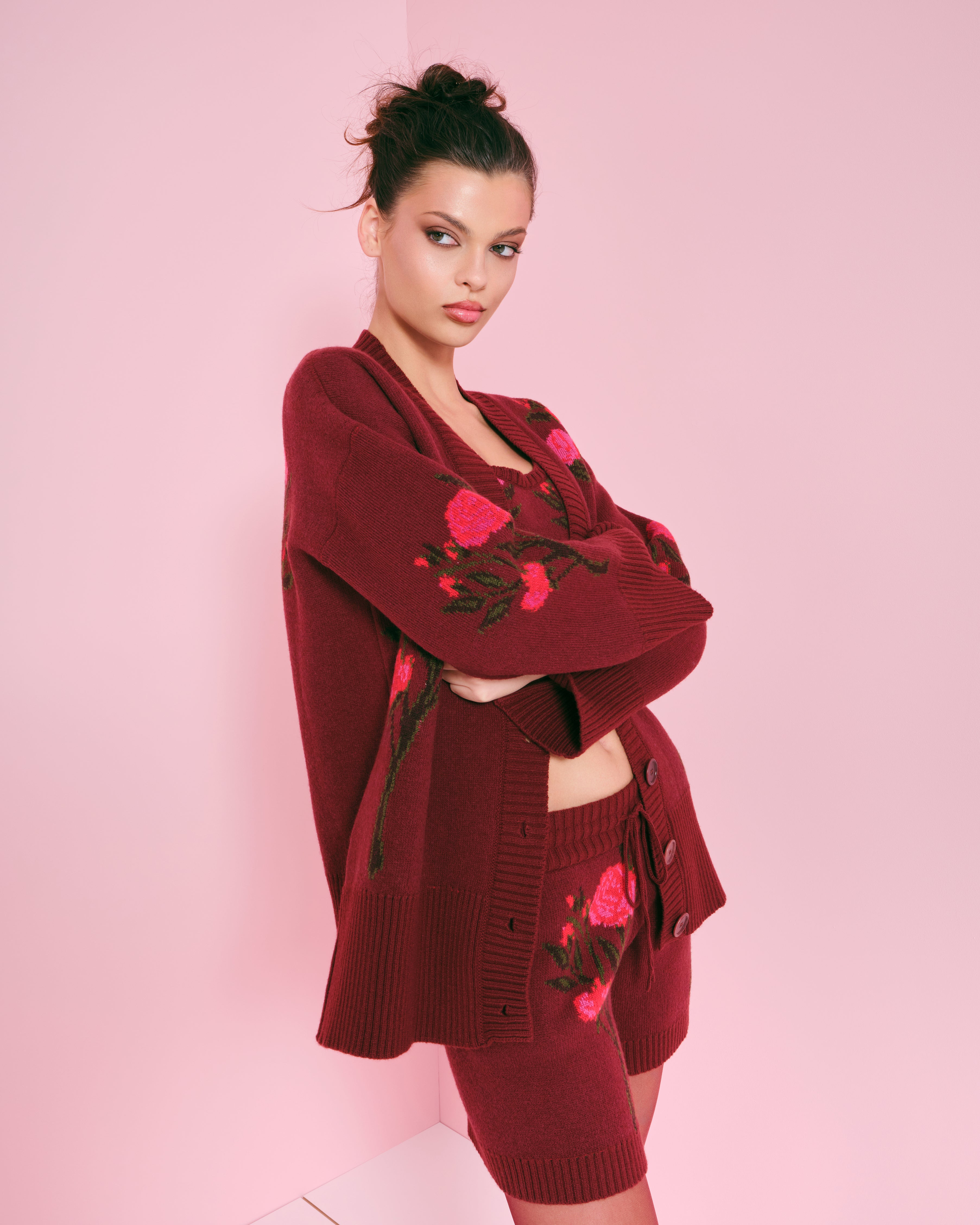 Burgundy jaquard cardigan