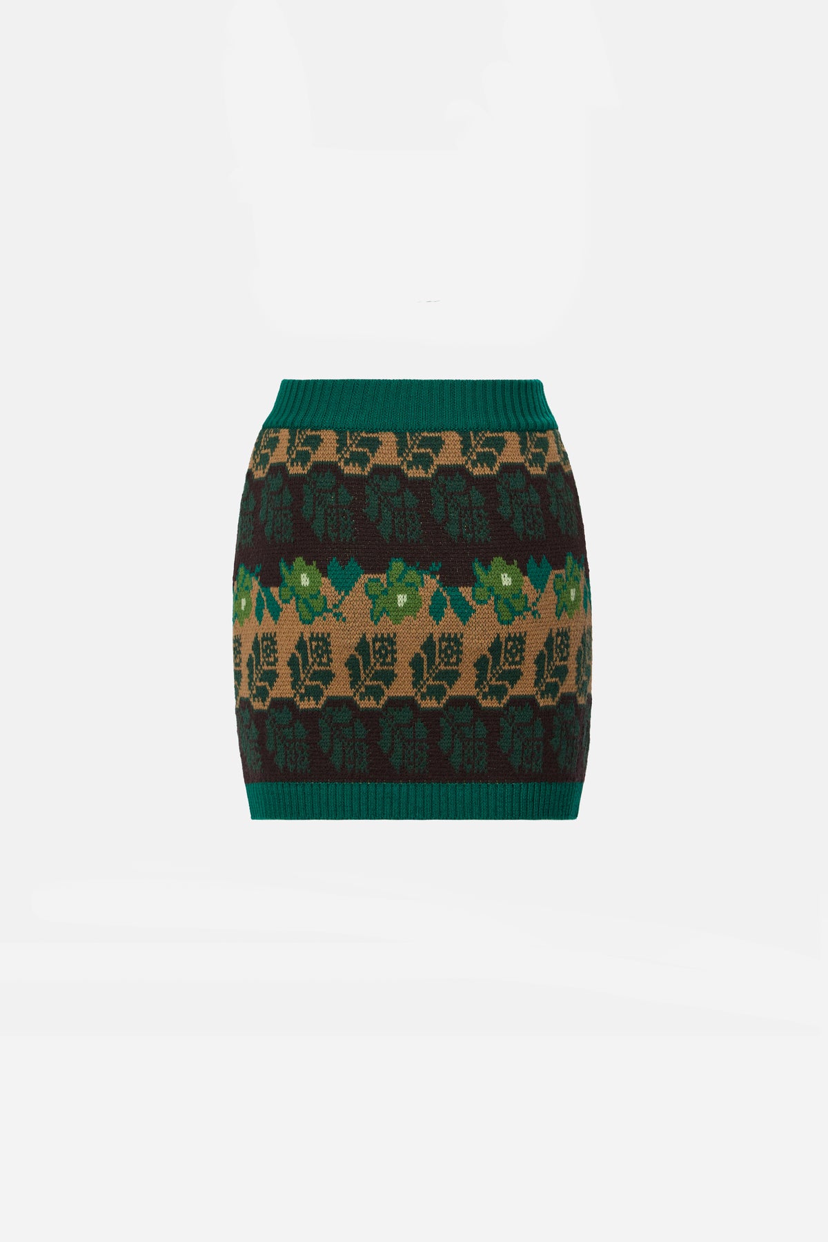 Jacquard Knit Mini Skirt in Green
