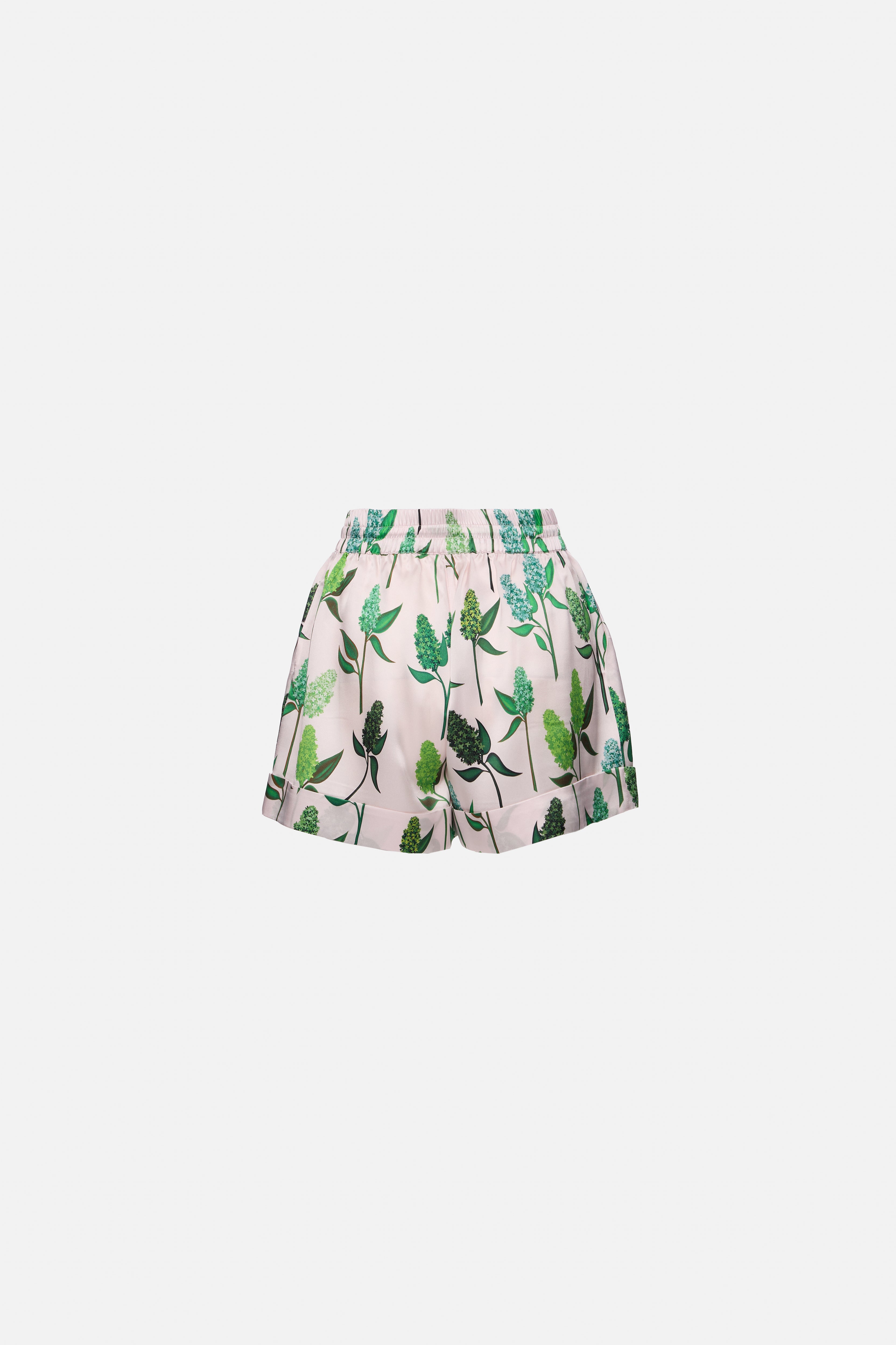 green lilac silk shorts