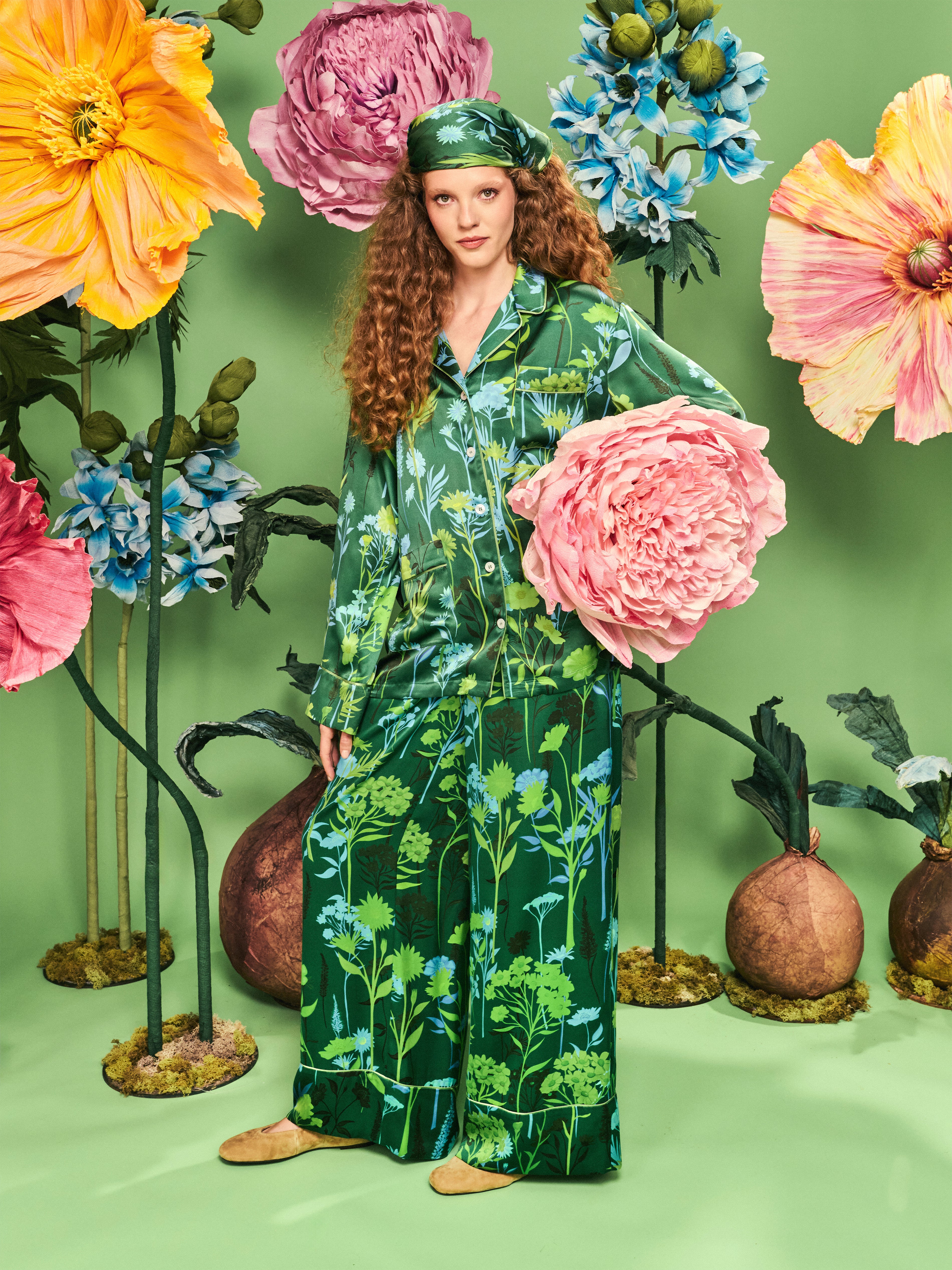 camasa matase florala verde
