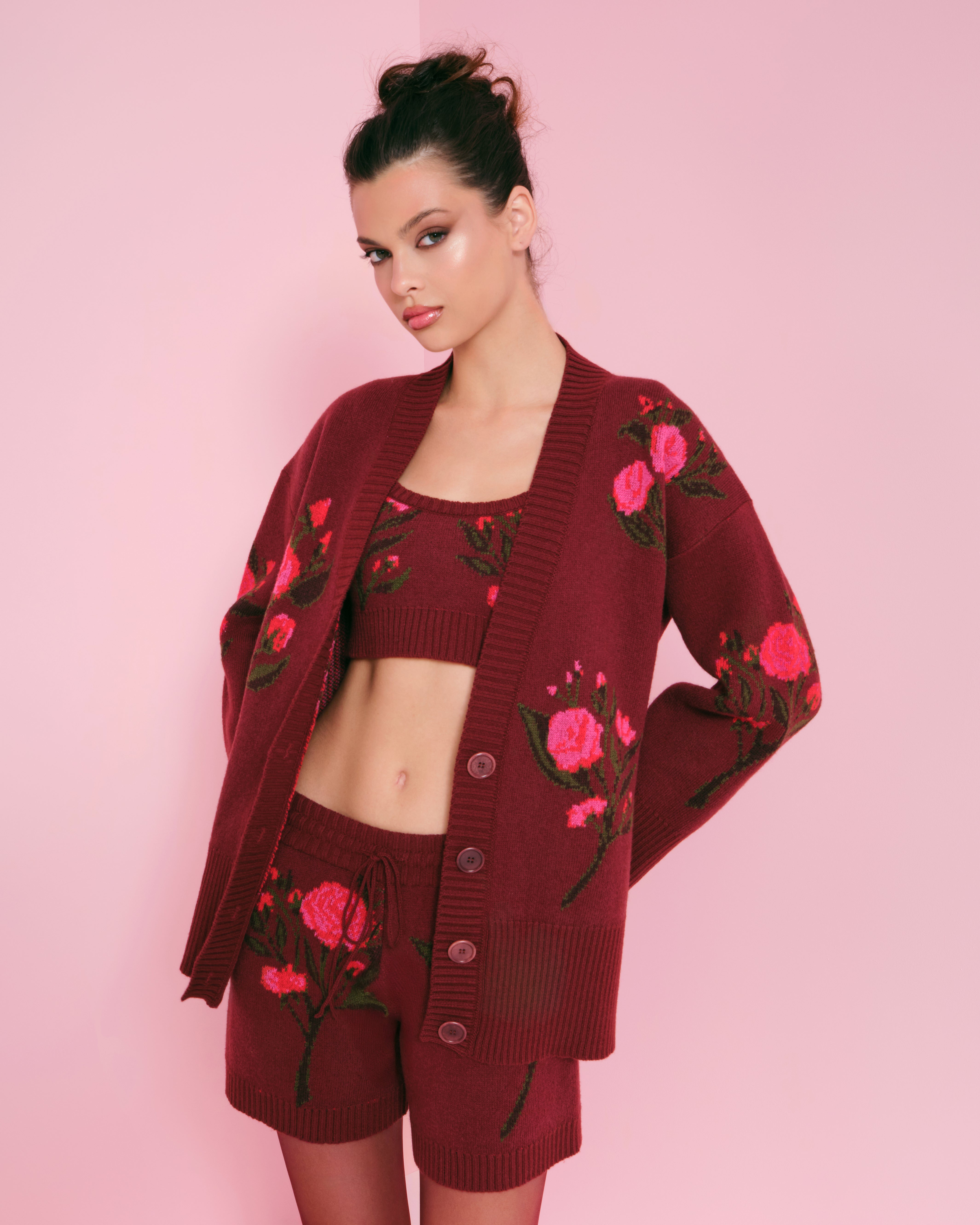 Burgundy jaquard cardigan