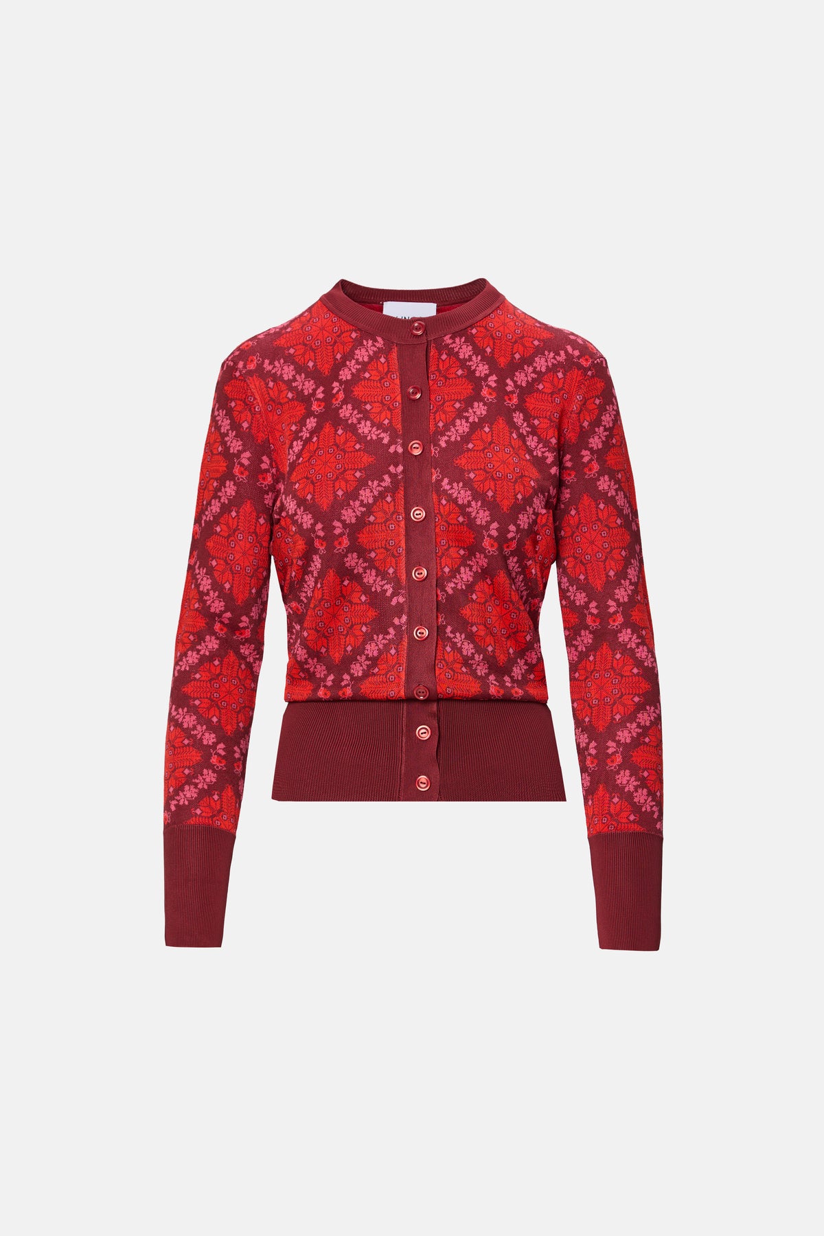 Jacquard knit Cardigan in burgundy 