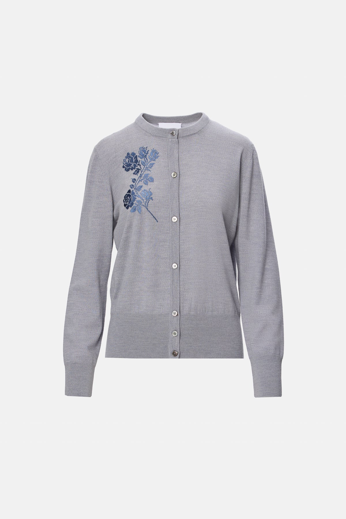 Cardigan lână virgină cu broderie gri