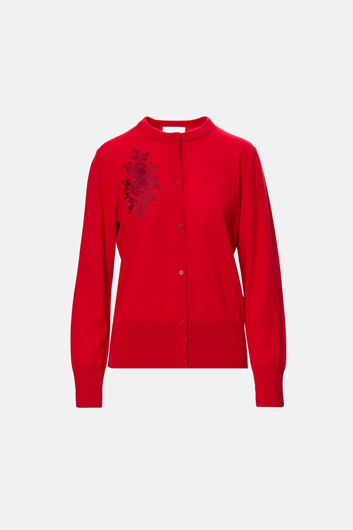 Embroidered Knit Cardigan in red