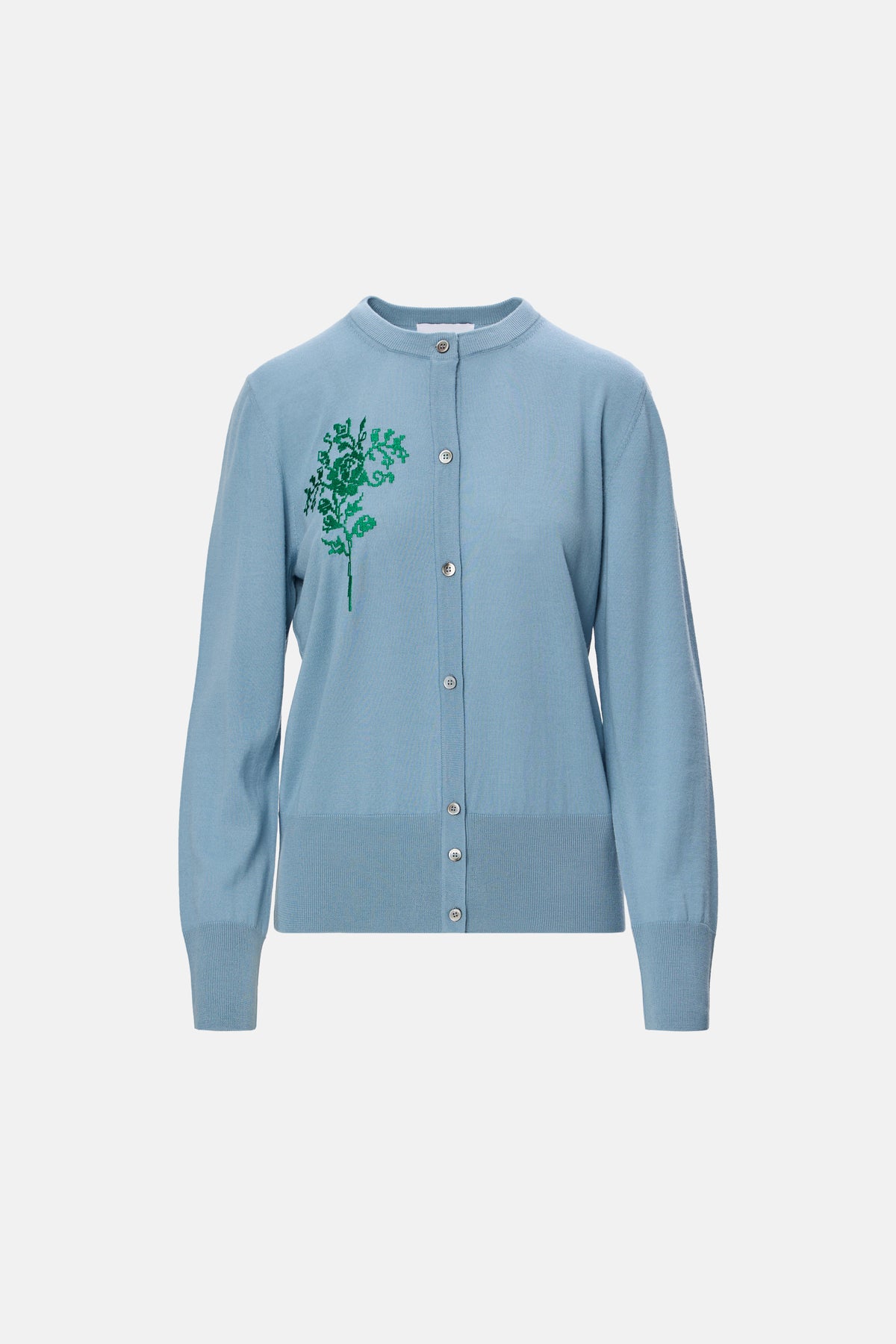 Cardigan lână virgină cu broderie bleu