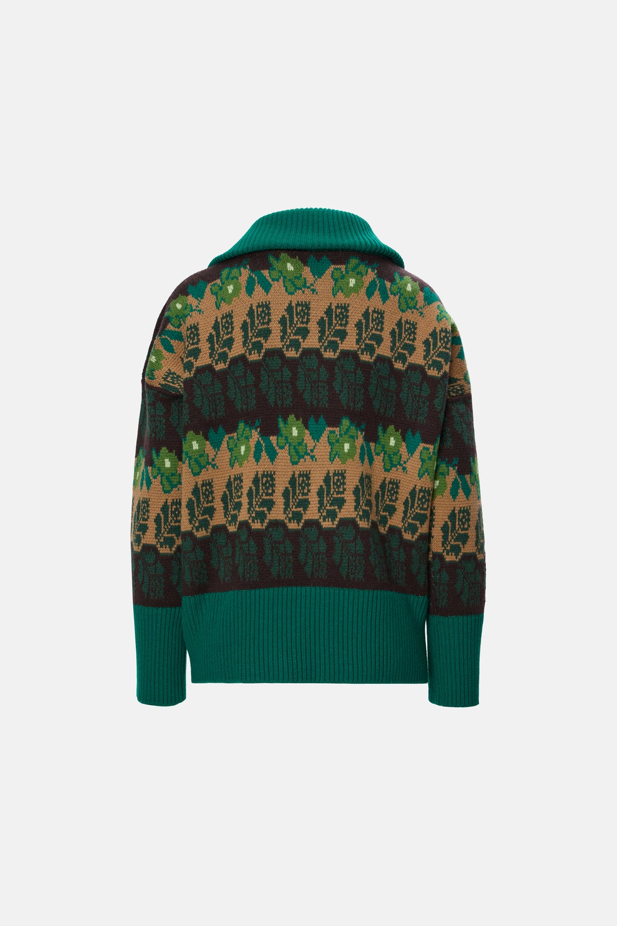 Cardigan lână merino verde cu fermoar