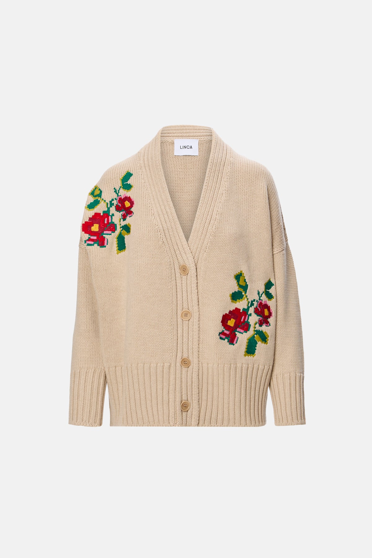 Cardigan oversized cu broderie bej