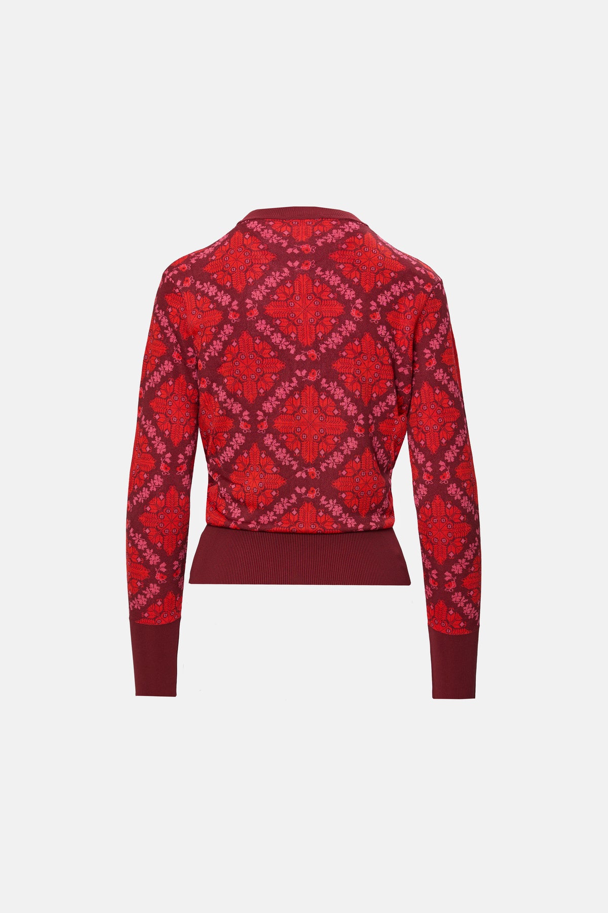 Jacquard knit Cardigan in burgundy 