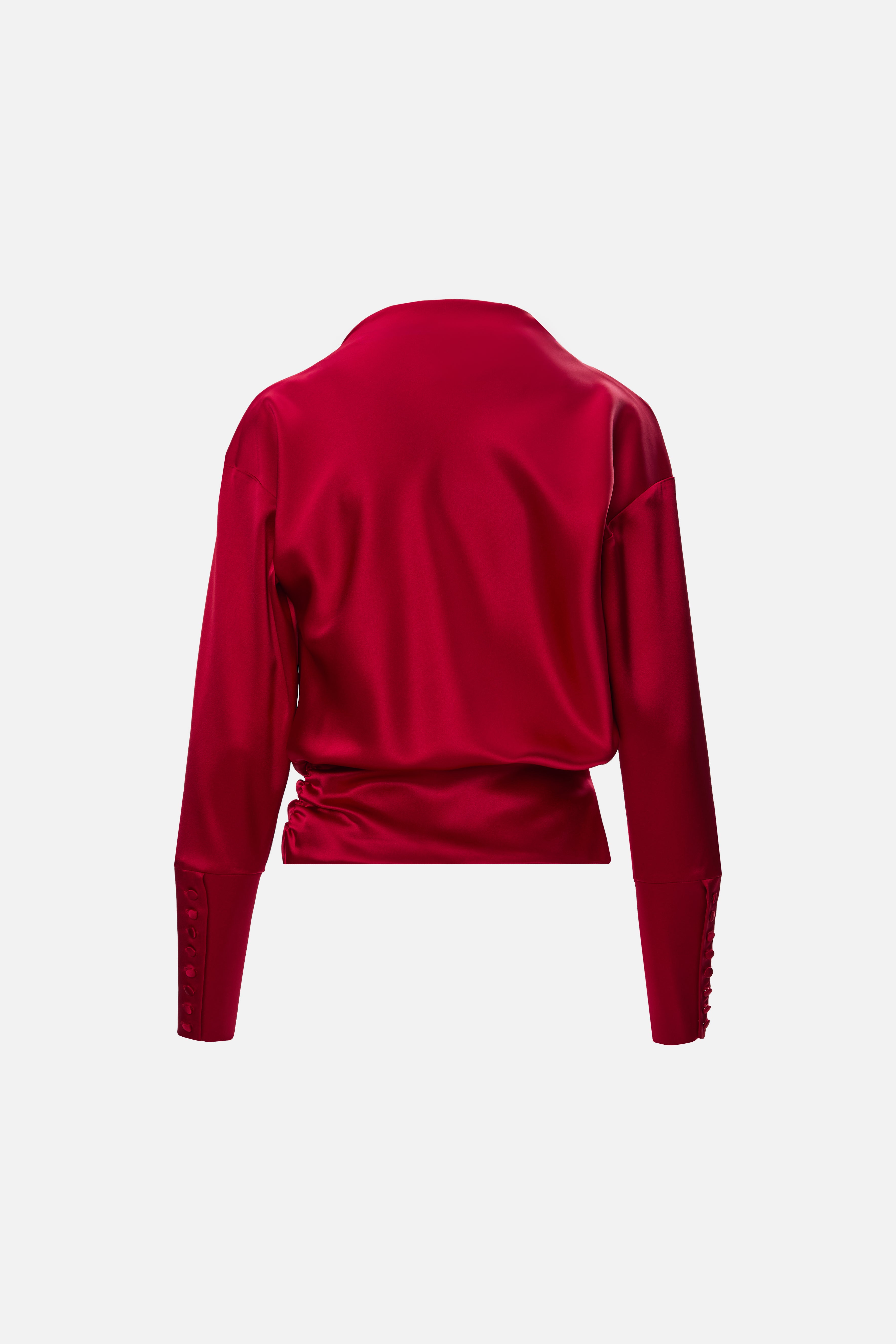 Top roșu drapat cu mânecă lungă