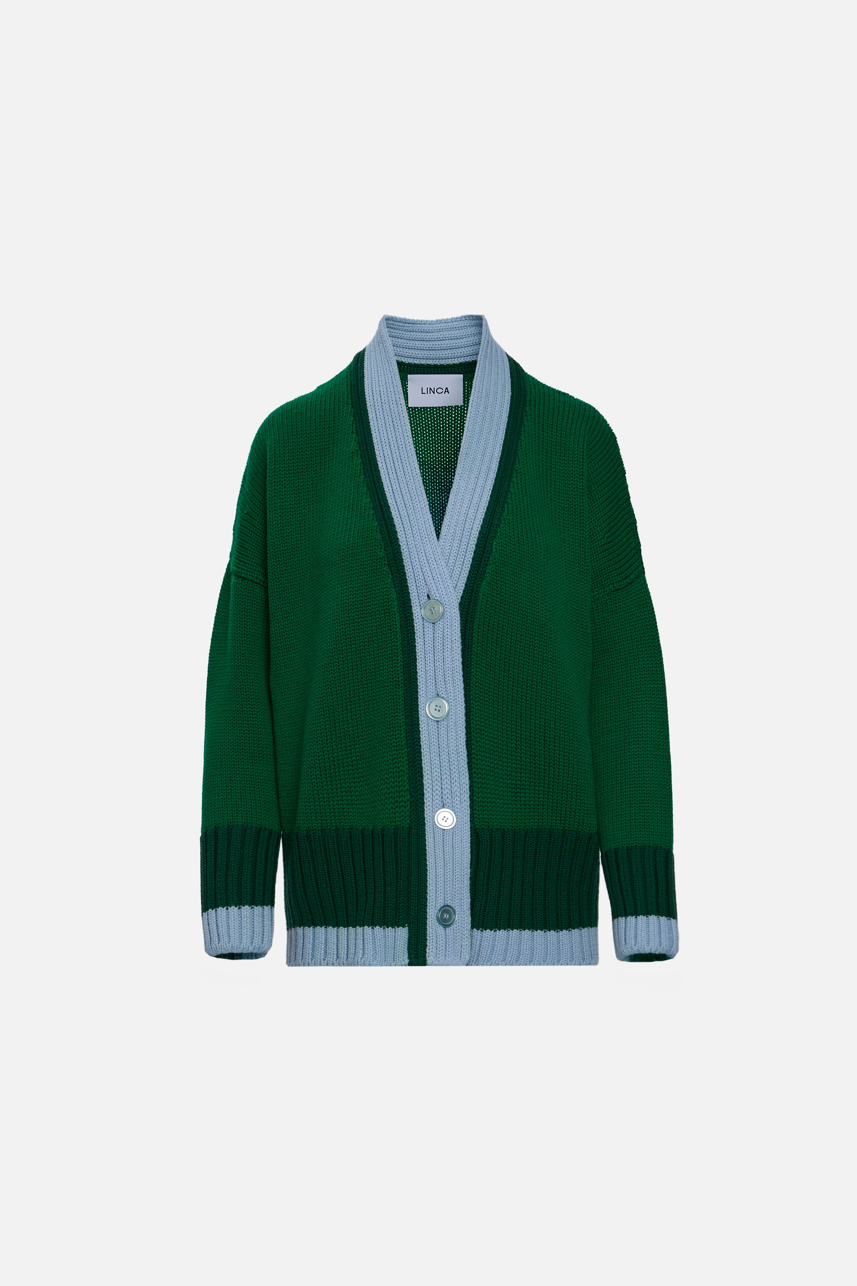 Cardigan oversized în două tonuri de verde și bleu