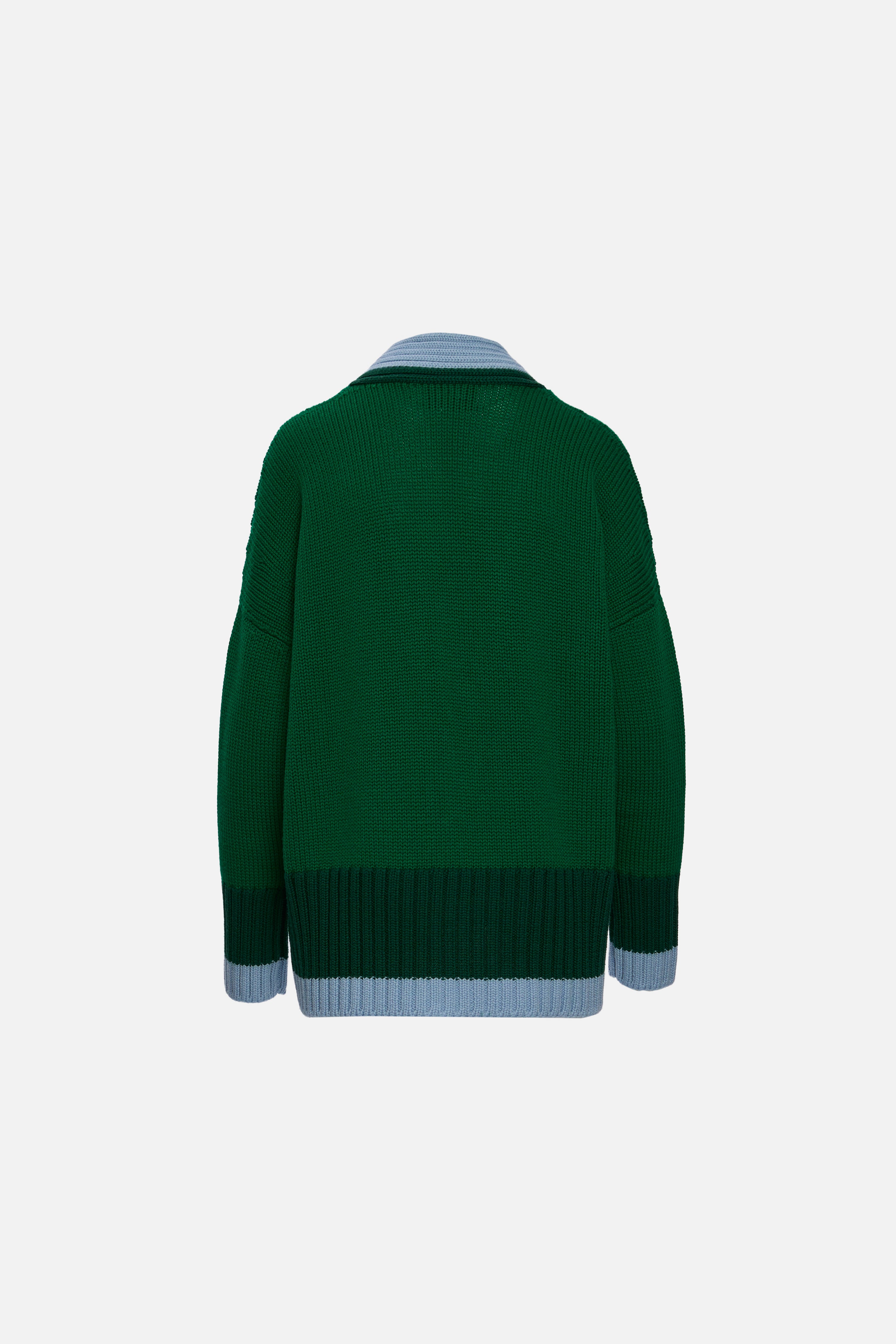 Cardigan oversized în două tonuri de verde și bleu