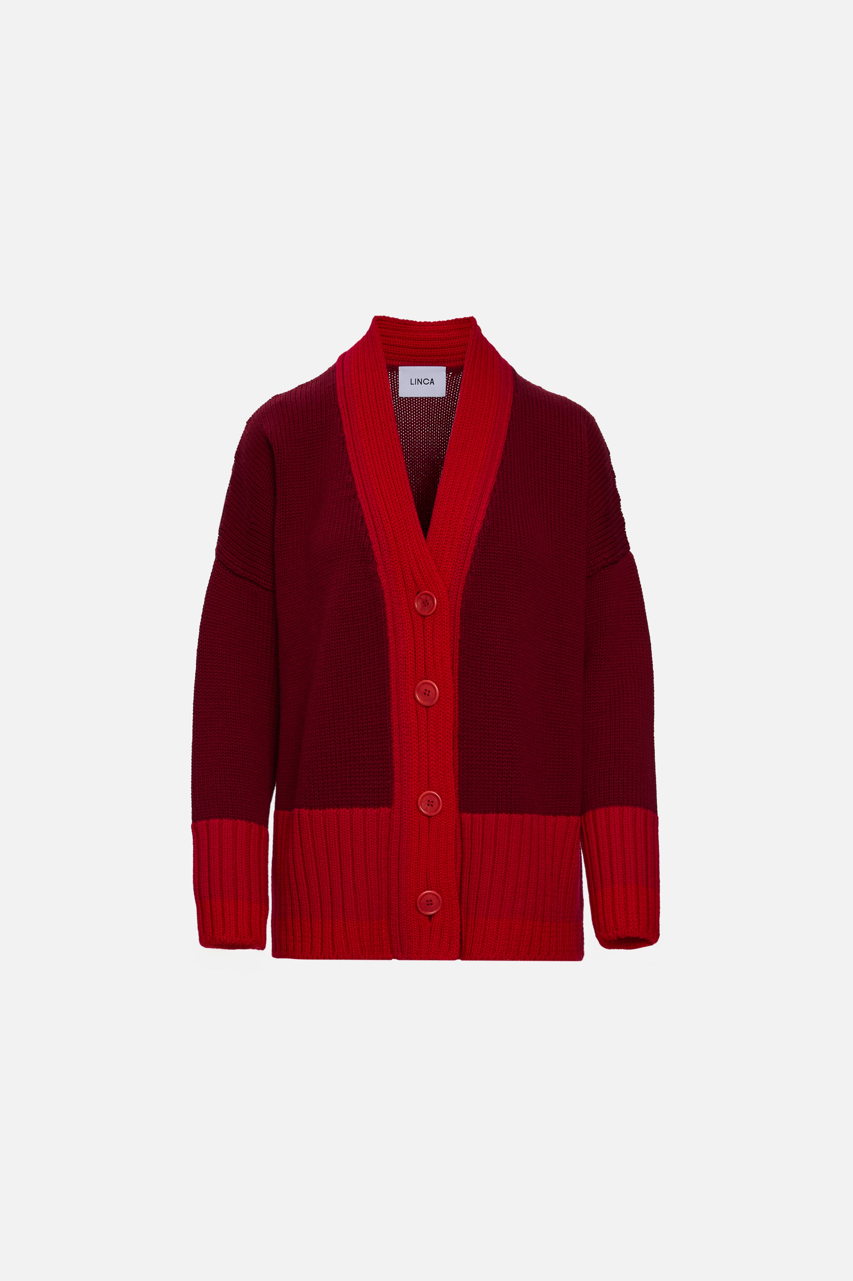 Cardigan oversized în două tonuri de roșu si burgundy