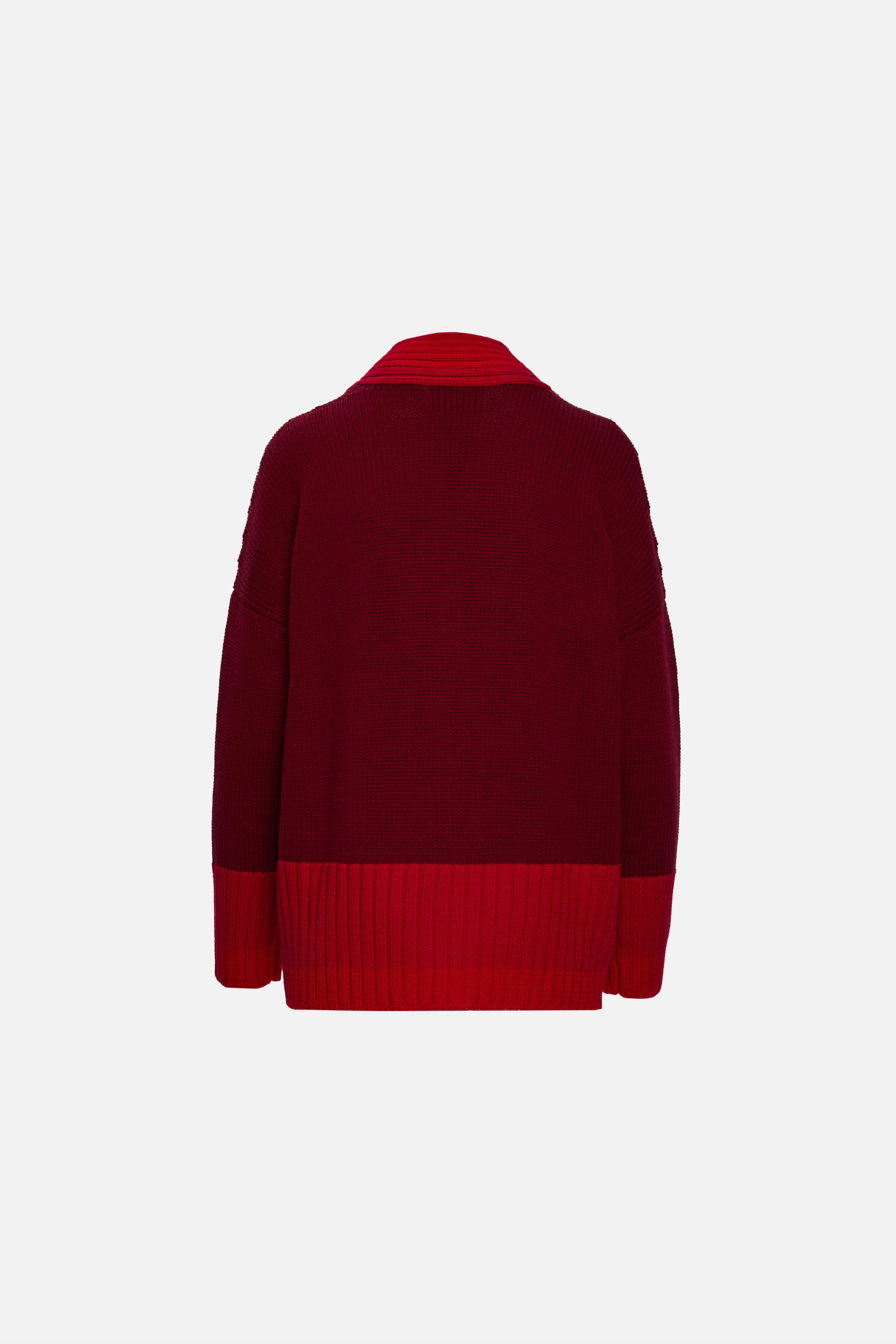 Cardigan oversized în două tonuri de roșu si burgundy