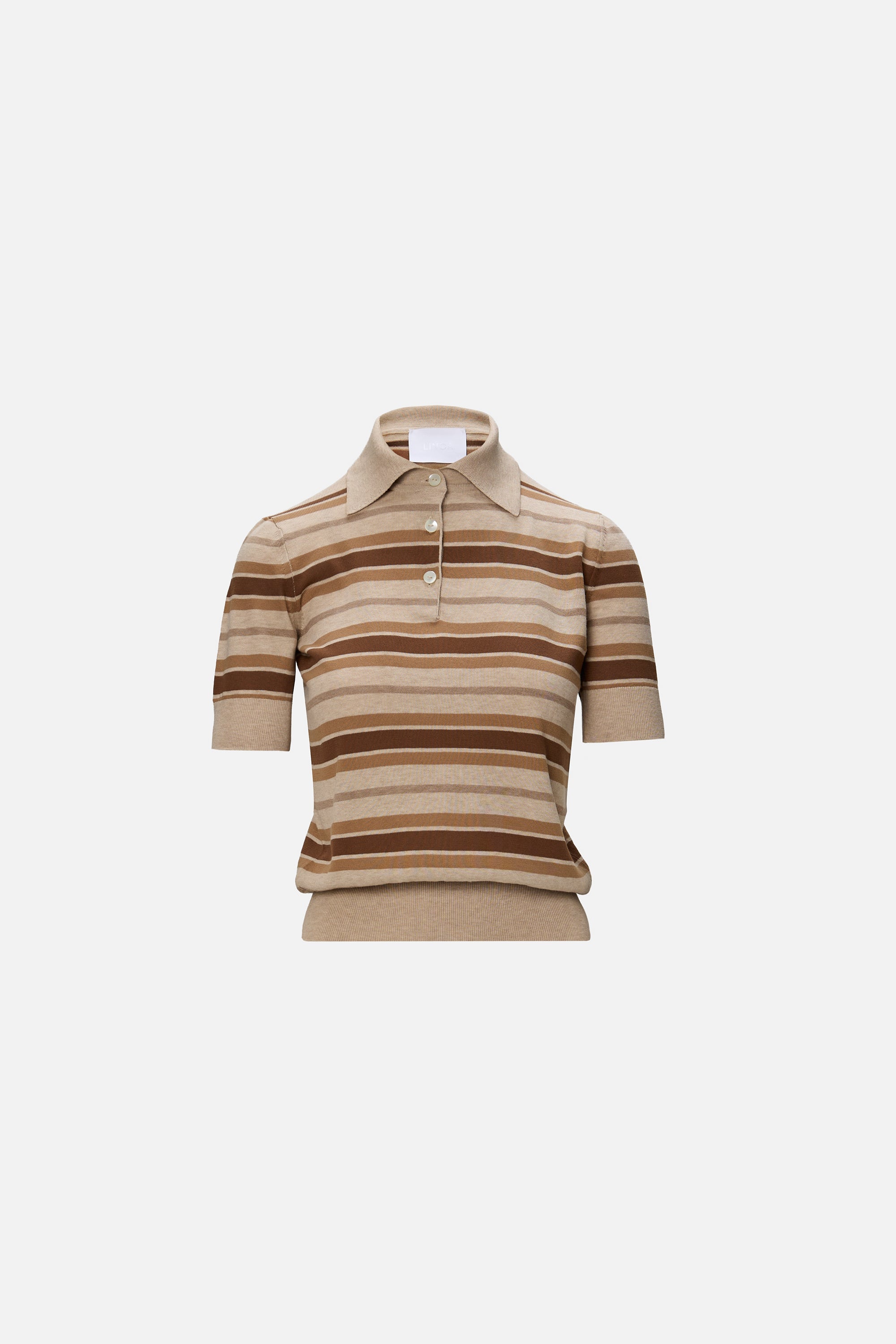 Polo Tricotat cu Dungi Bej