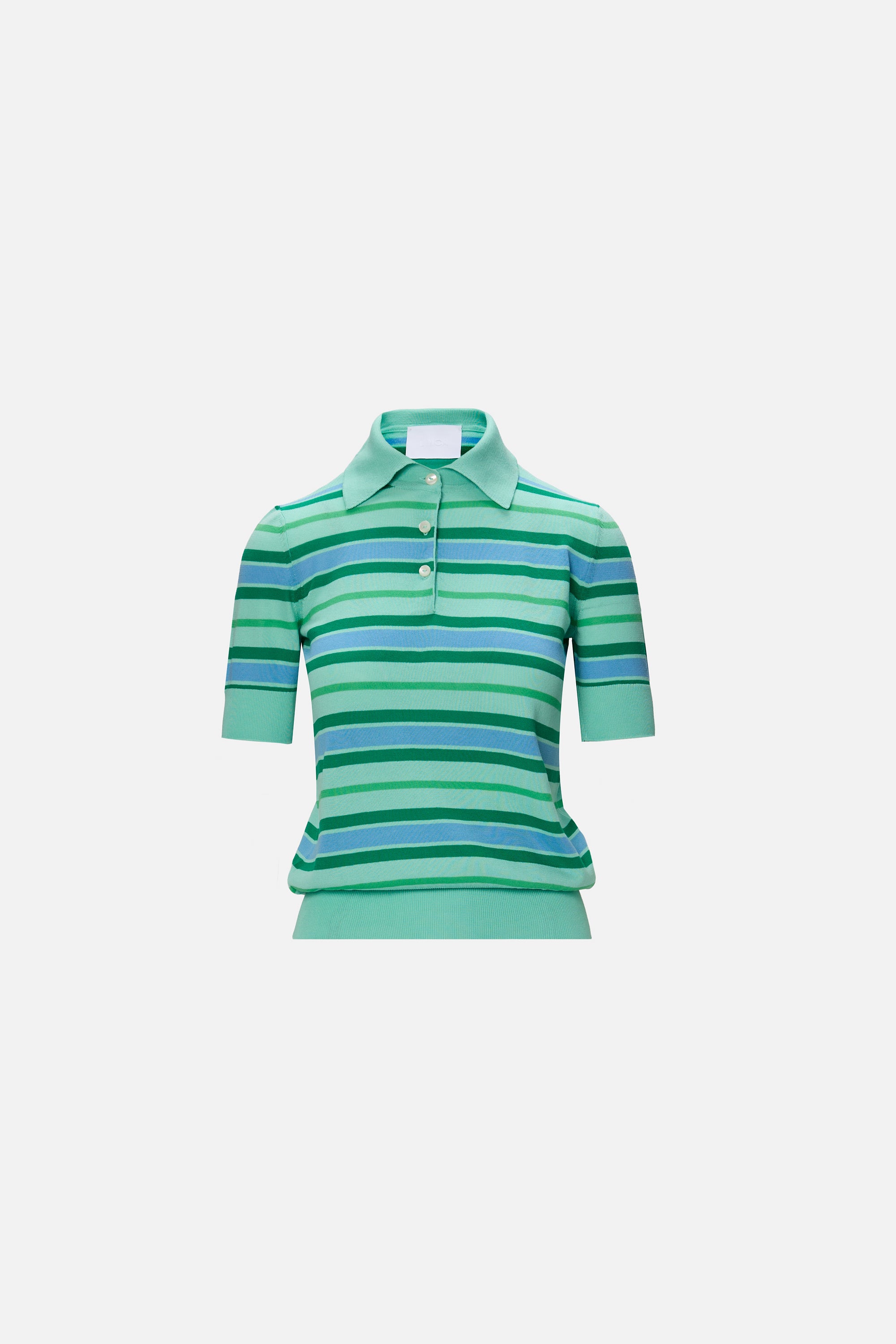 Polo Tricotat cu Dungi Turcoaz