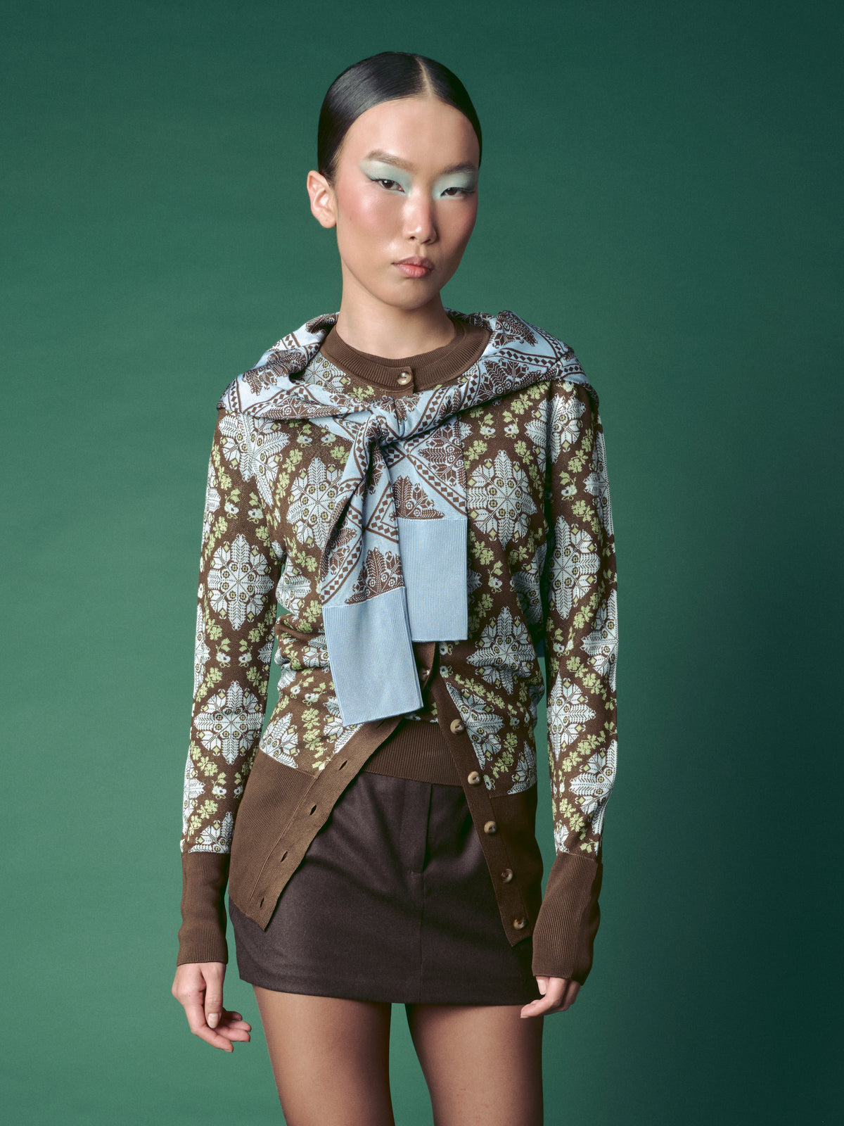 Cardigan tricotat jacquard maro