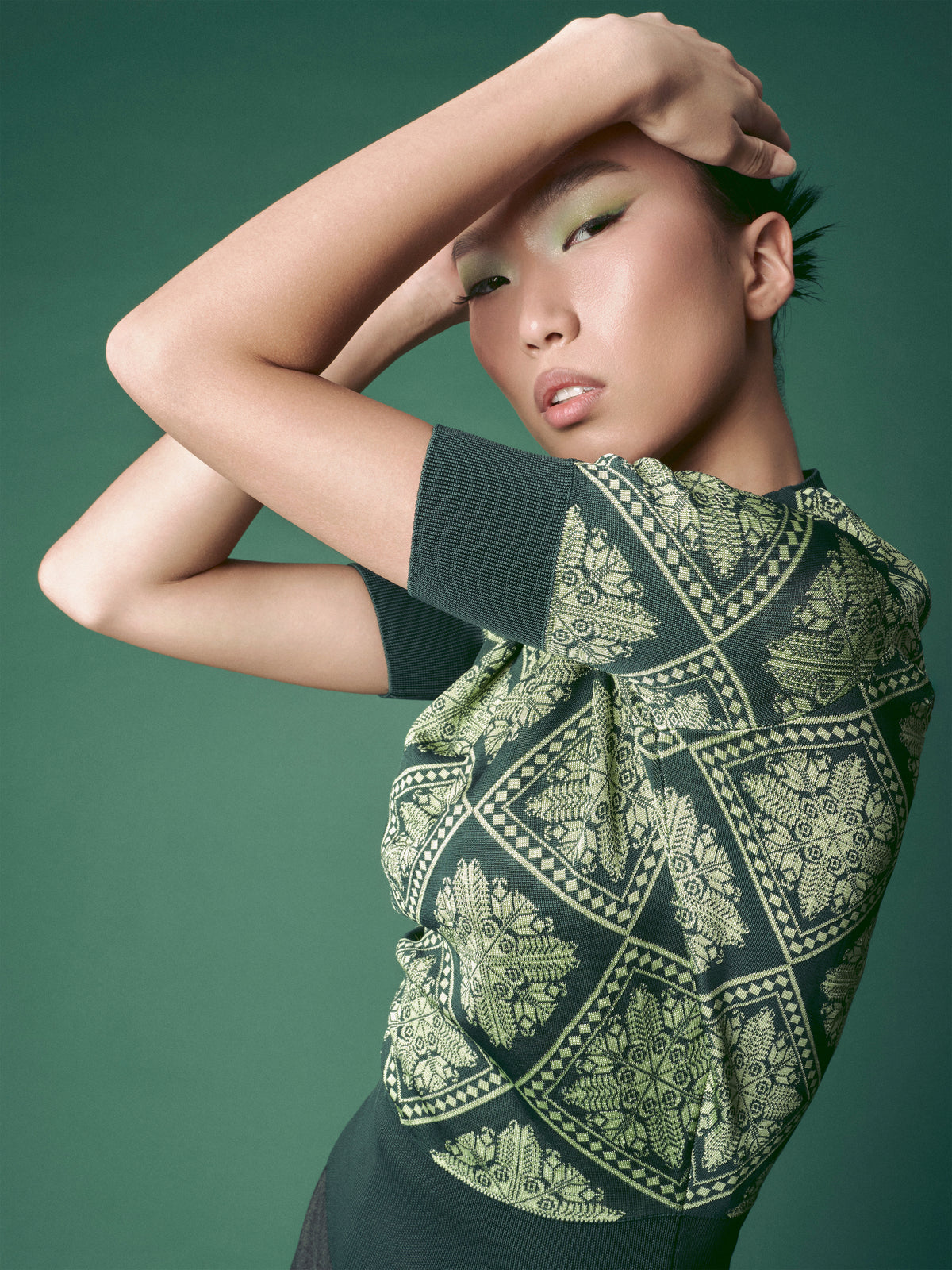 Jacquard Knit Top in olive green 
