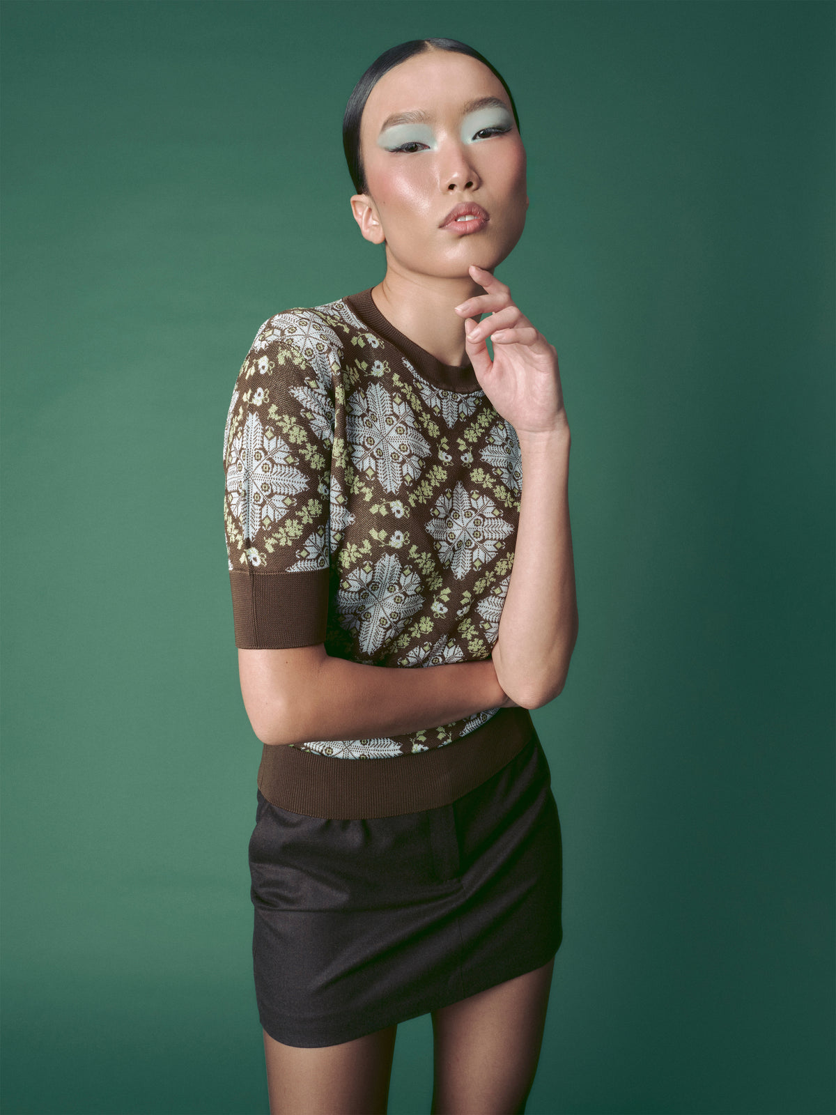 Jacquard Knit Top in brown