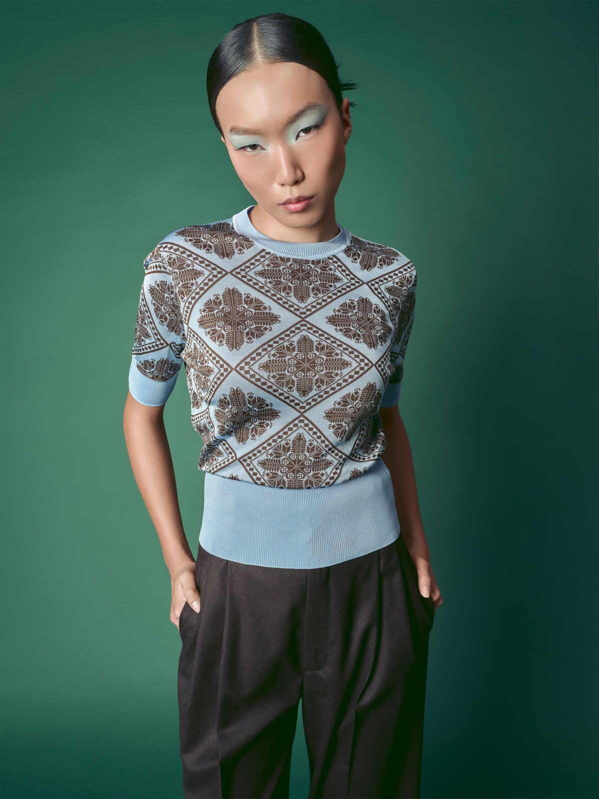 Jacquard Knit Top in light blue 