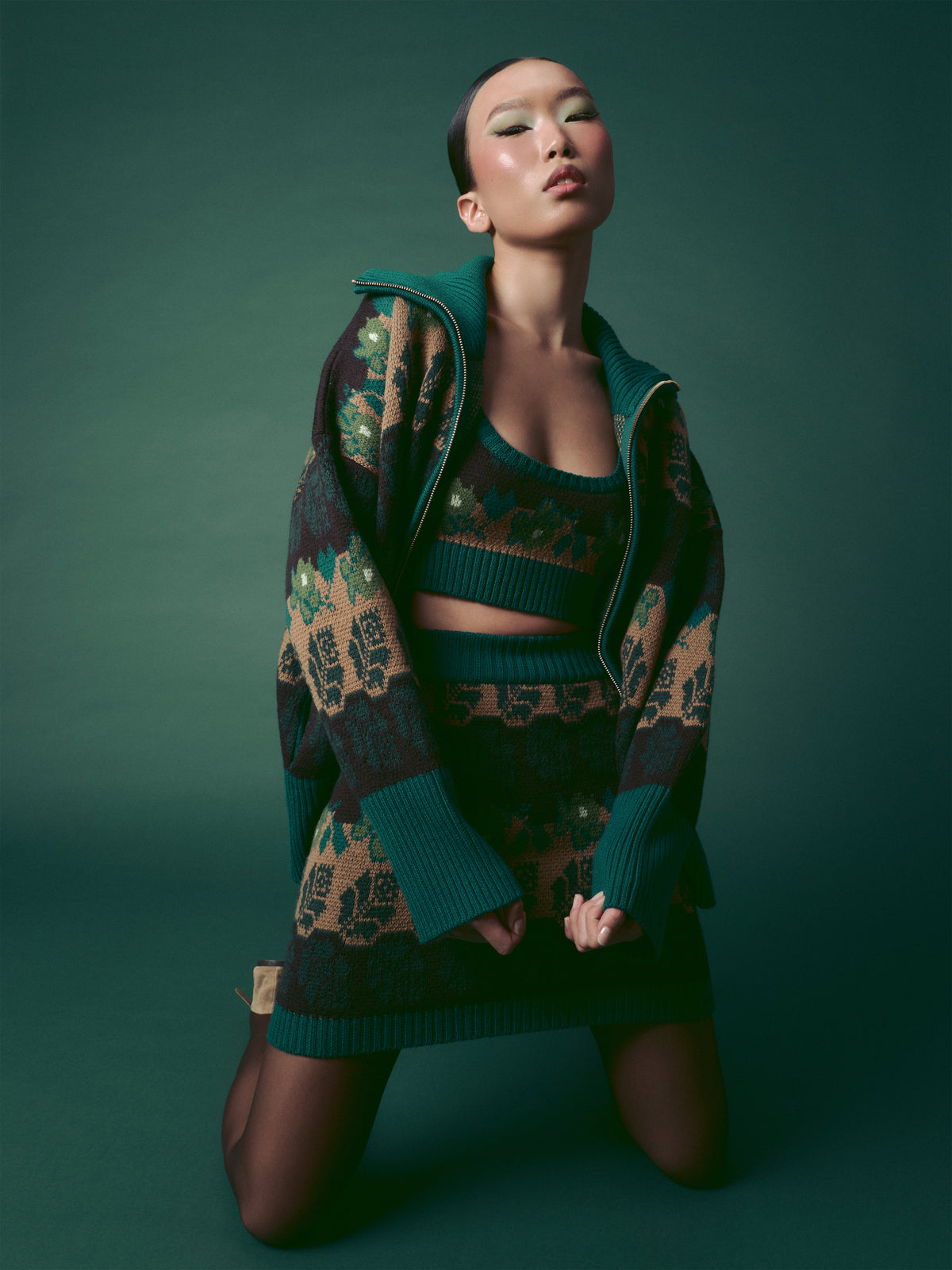 Jacquard Knit Mini Skirt in Green