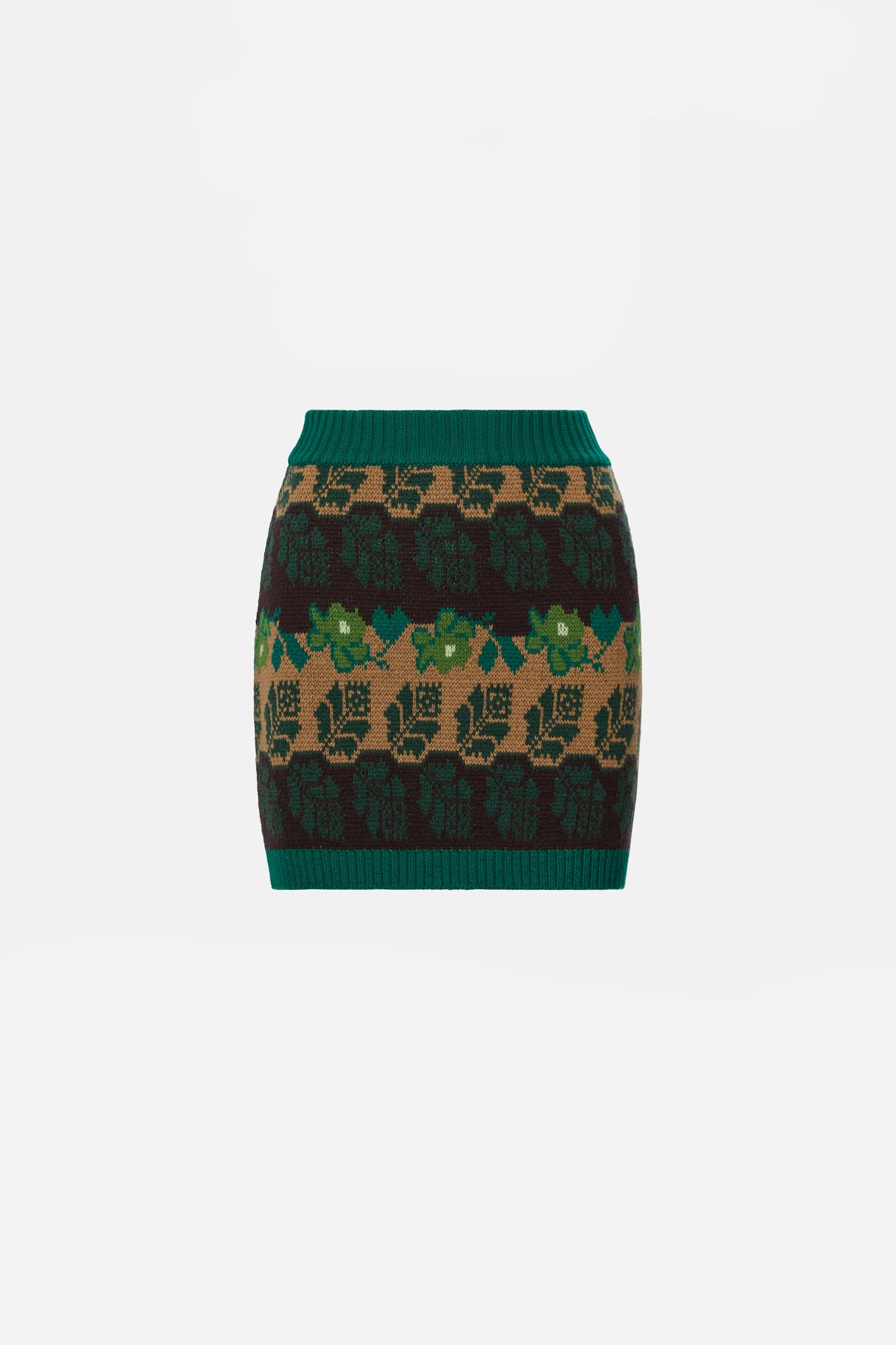 Jacquard Knit Mini Skirt in Green